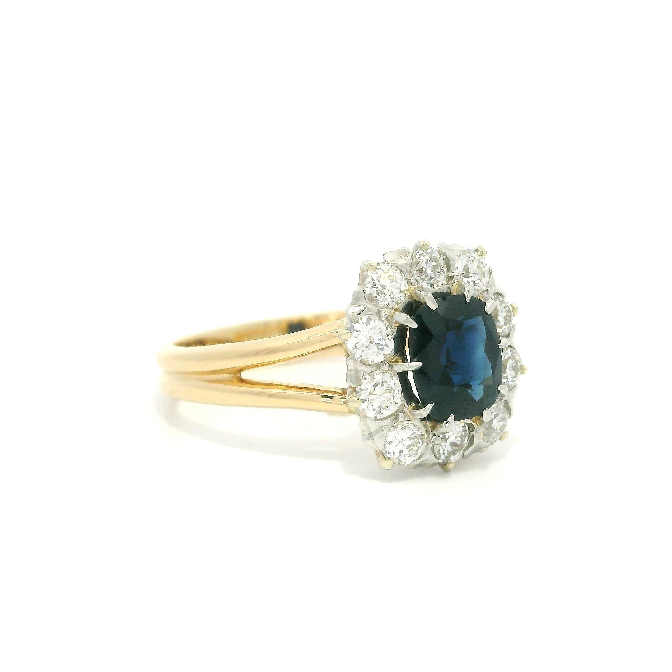 Antique Edwardian 14k Gold Platinum GIA 1.56ct Old No Heat Sapphire Diamond Ring For Sale 5