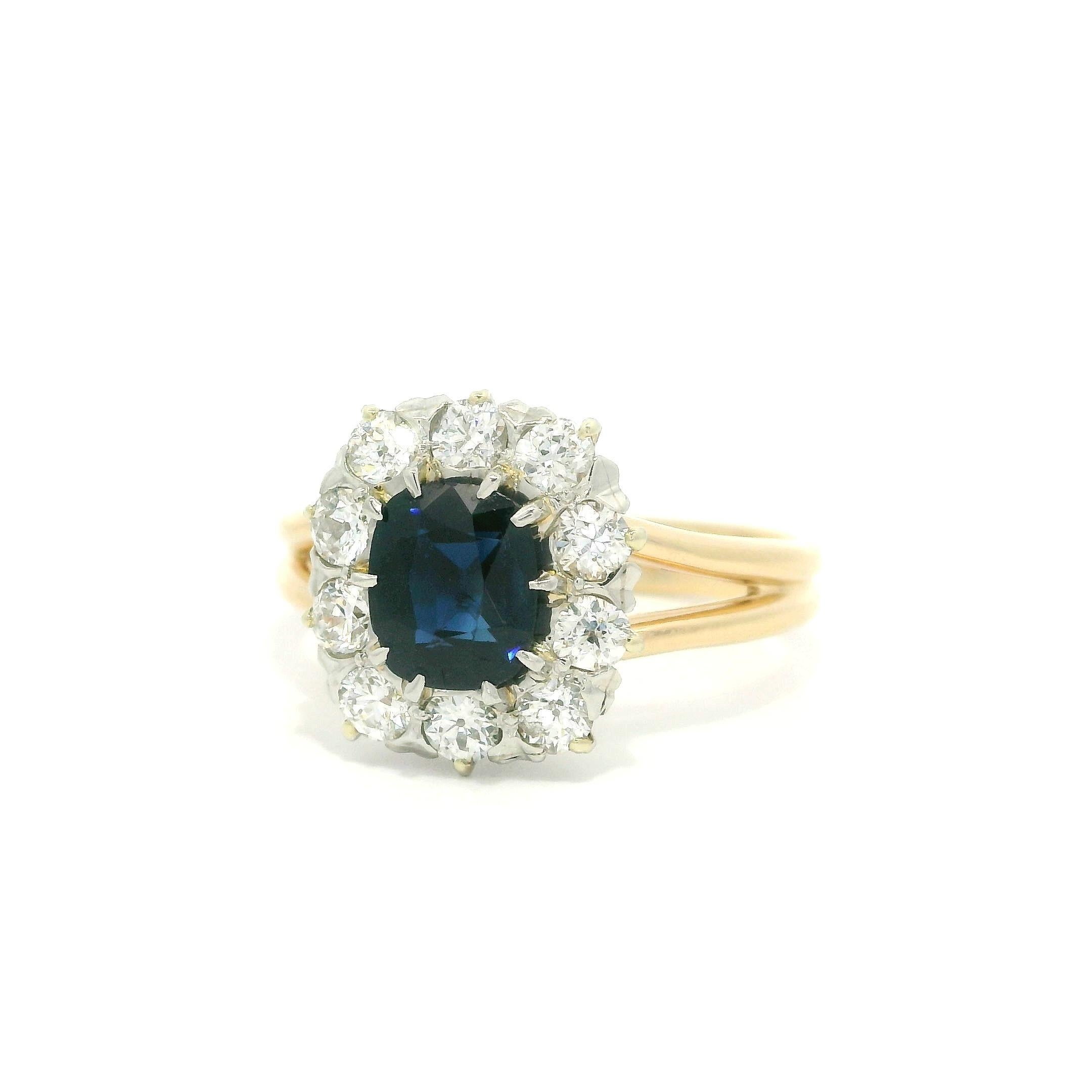 Antique Edwardian 14k Gold Platinum GIA 1.56ct Old No Heat Sapphire Diamond Ring For Sale 6