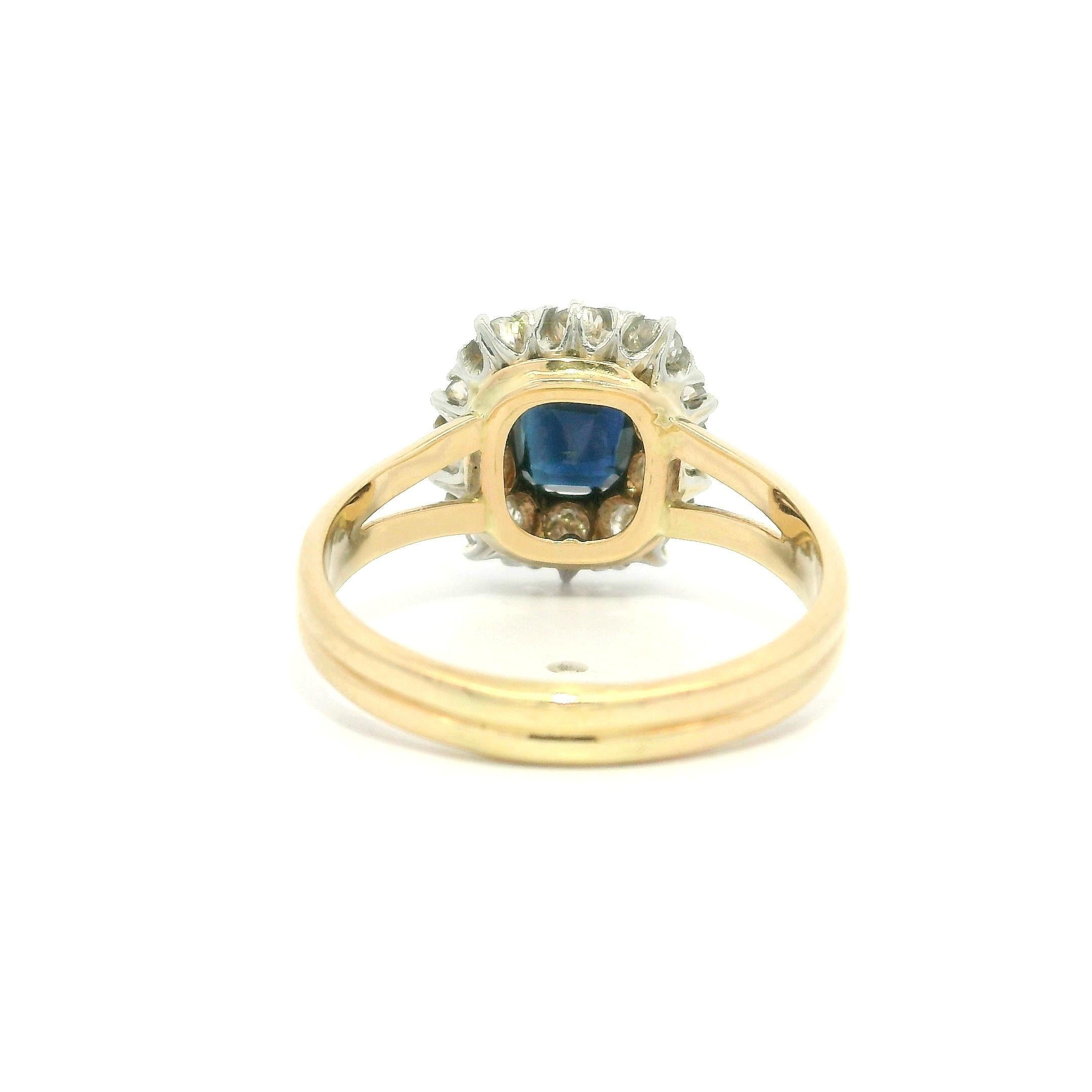 Cushion Cut Antique Edwardian 14k Gold Platinum GIA 1.56ct Old No Heat Sapphire Diamond Ring For Sale