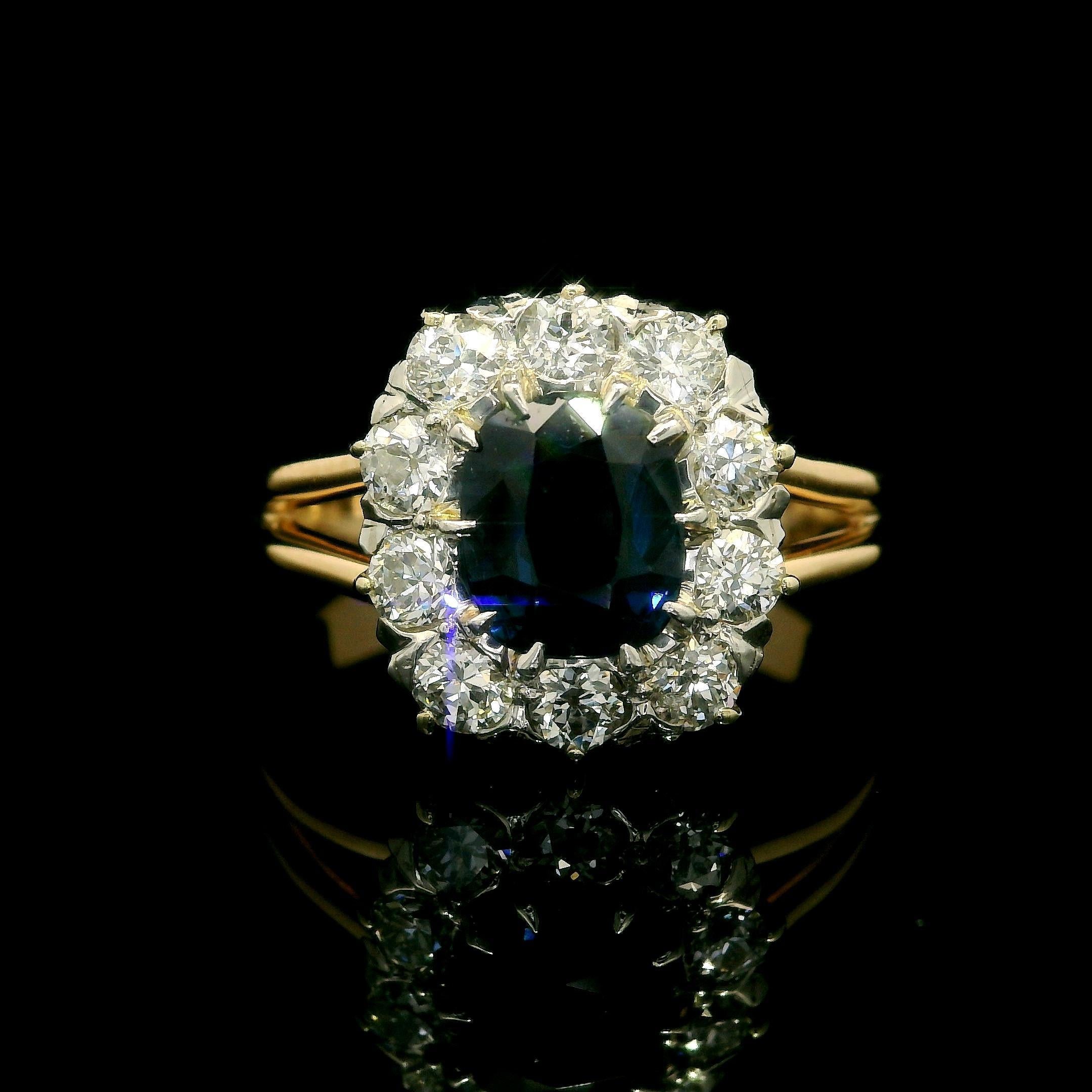 Women's Antique Edwardian 14k Gold Platinum GIA 1.56ct Old No Heat Sapphire Diamond Ring For Sale
