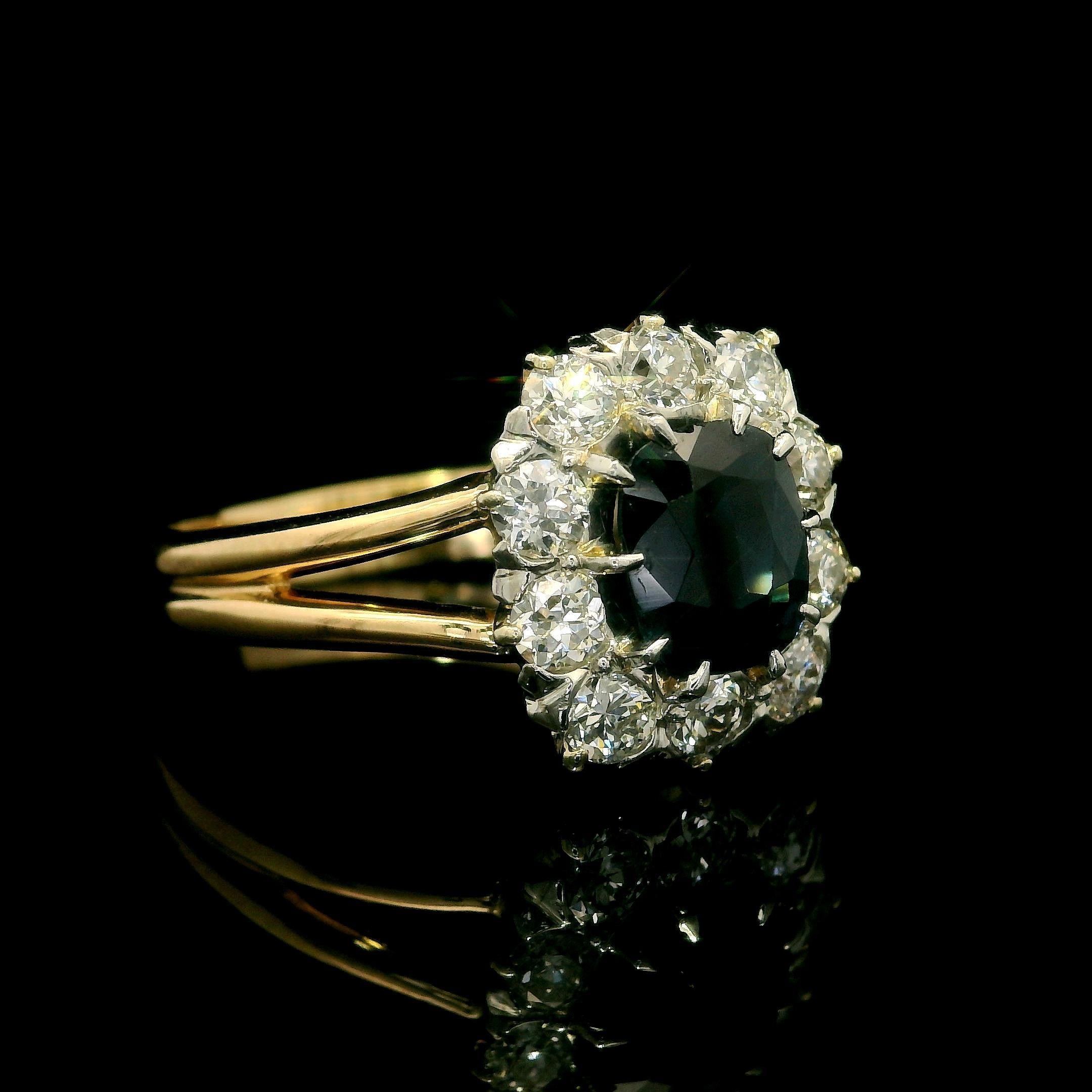 Antique Edwardian 14k Gold Platinum GIA 1.56ct Old No Heat Sapphire Diamond Ring For Sale 1