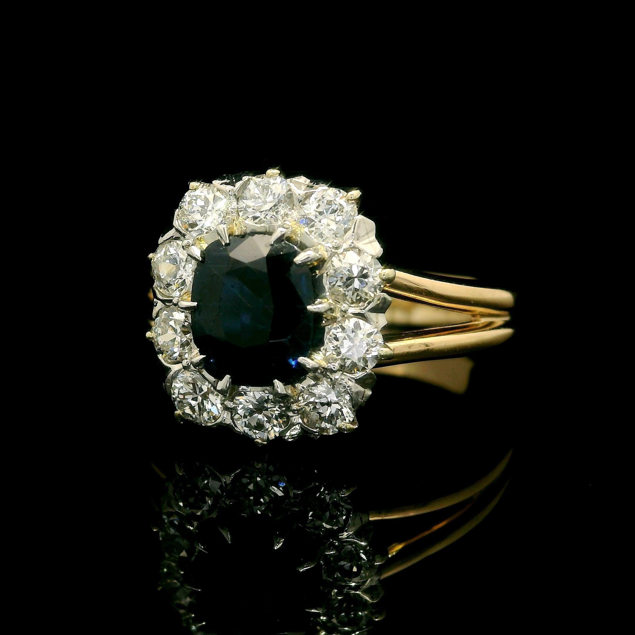 Antique Edwardian 14k Gold Platinum GIA 1.56ct Old No Heat Sapphire Diamond Ring For Sale 2