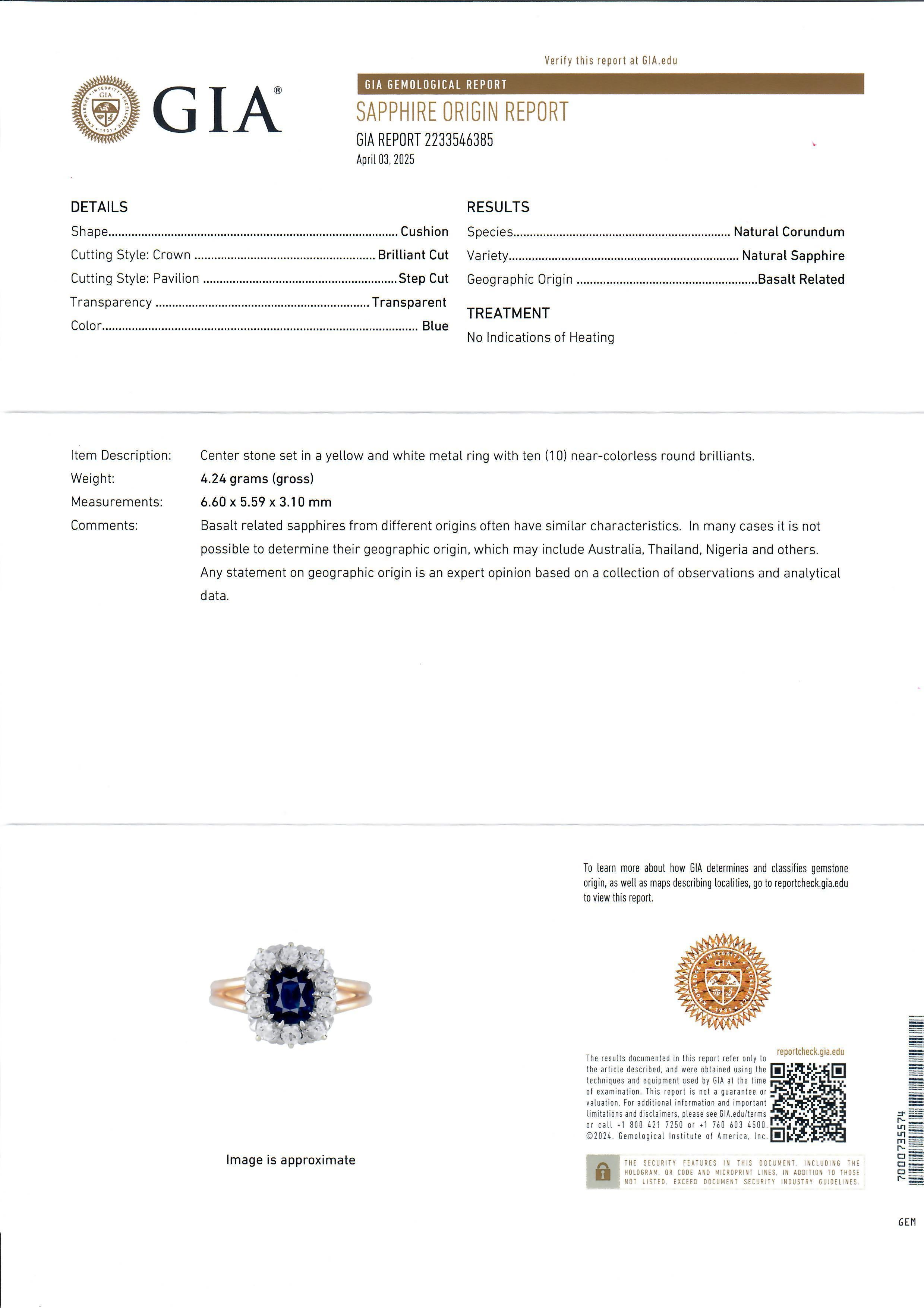 Antique Edwardian 14k Gold Platinum GIA 1.56ct Old No Heat Sapphire Diamond Ring For Sale 3