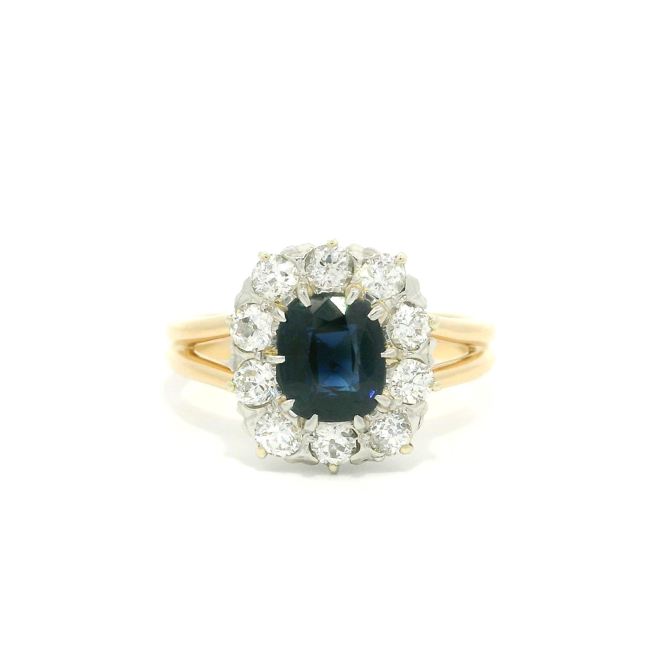 Antique Edwardian 14k Gold Platinum GIA 1.56ct Old No Heat Sapphire Diamond Ring For Sale 4