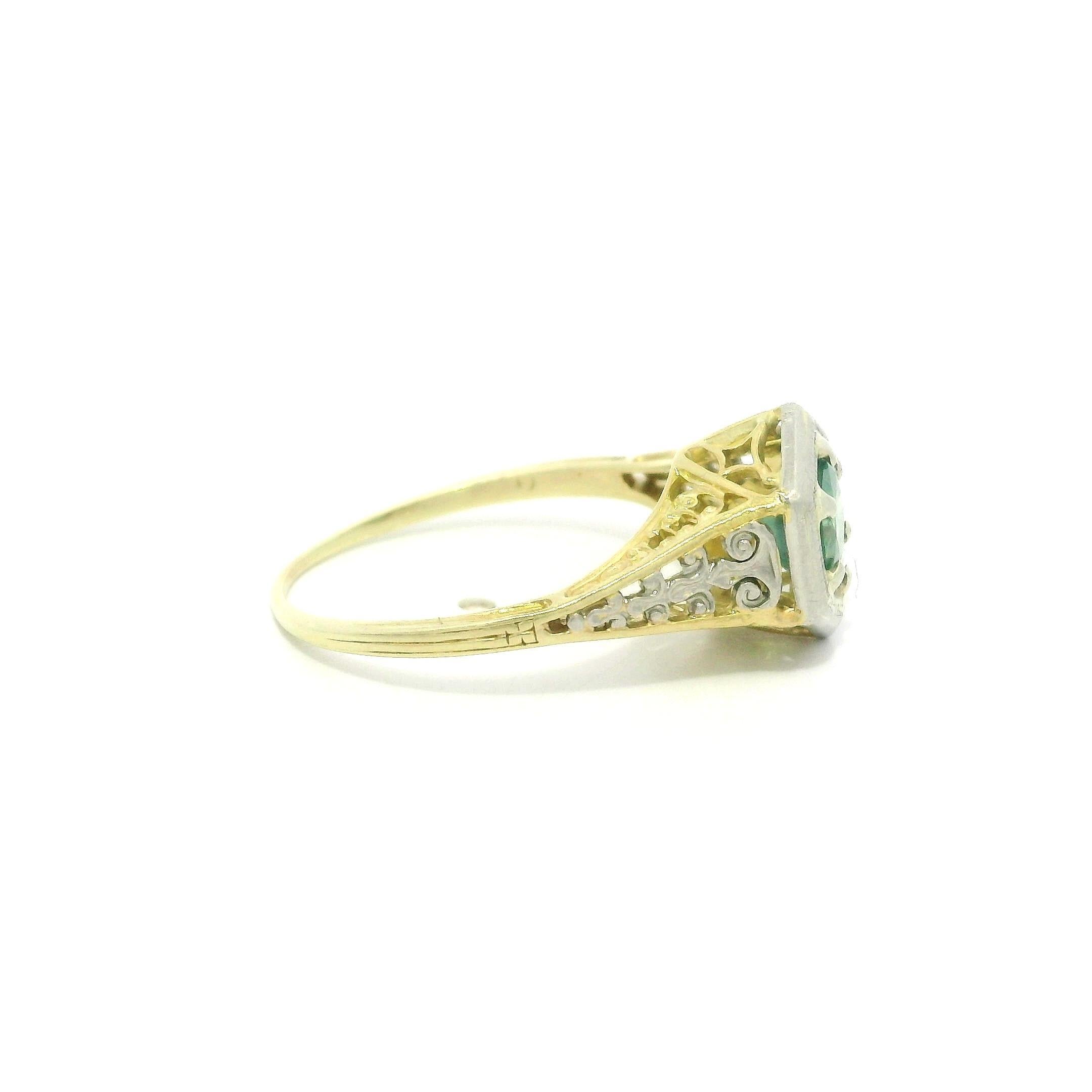Antique Edwardian 14k Gold & Platinum GIA Color Change Alexandrite Filigree Ring 6