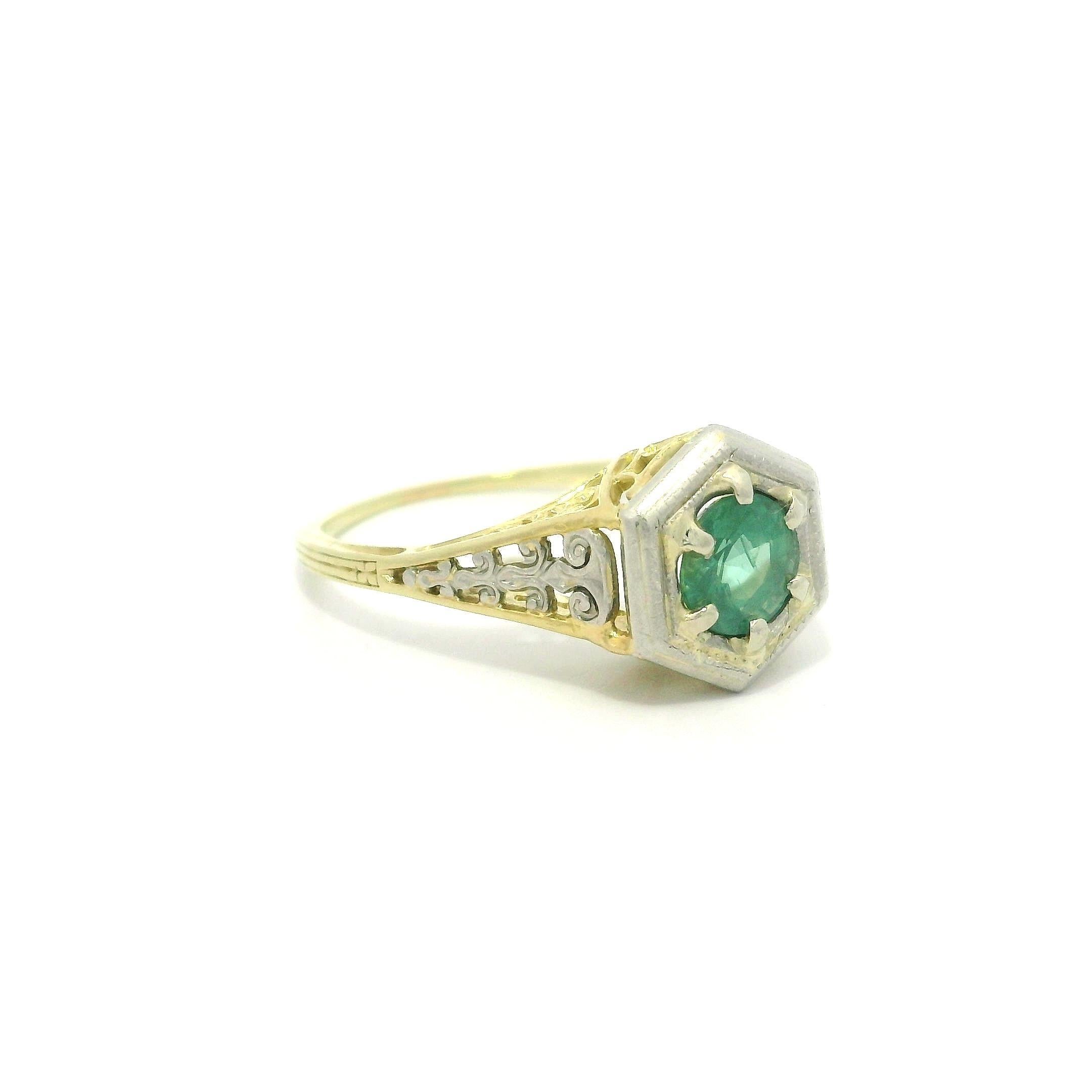 Antique Edwardian 14k Gold & Platinum GIA Color Change Alexandrite Filigree Ring 8