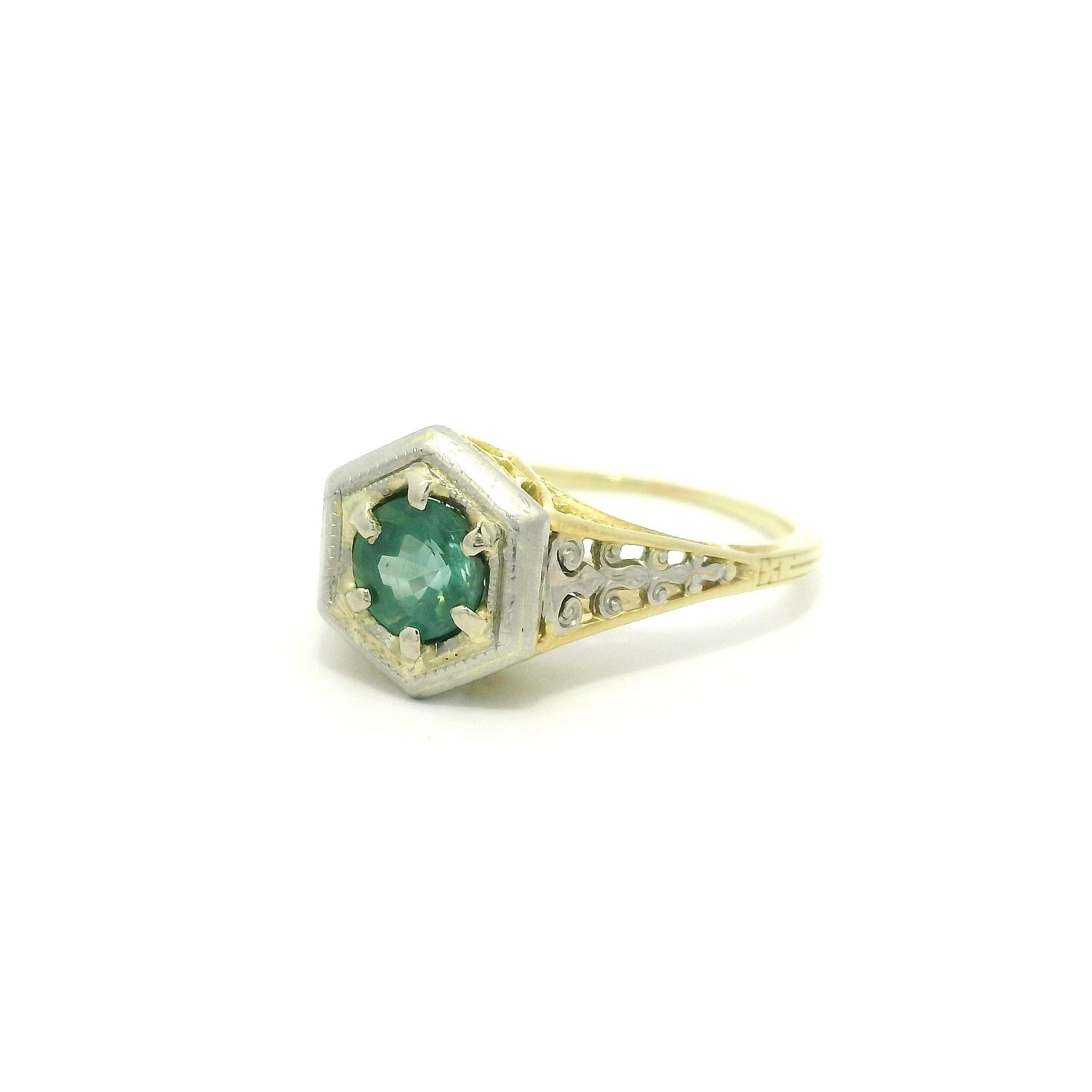 Antique Edwardian 14k Gold & Platinum GIA Color Change Alexandrite Filigree Ring 9