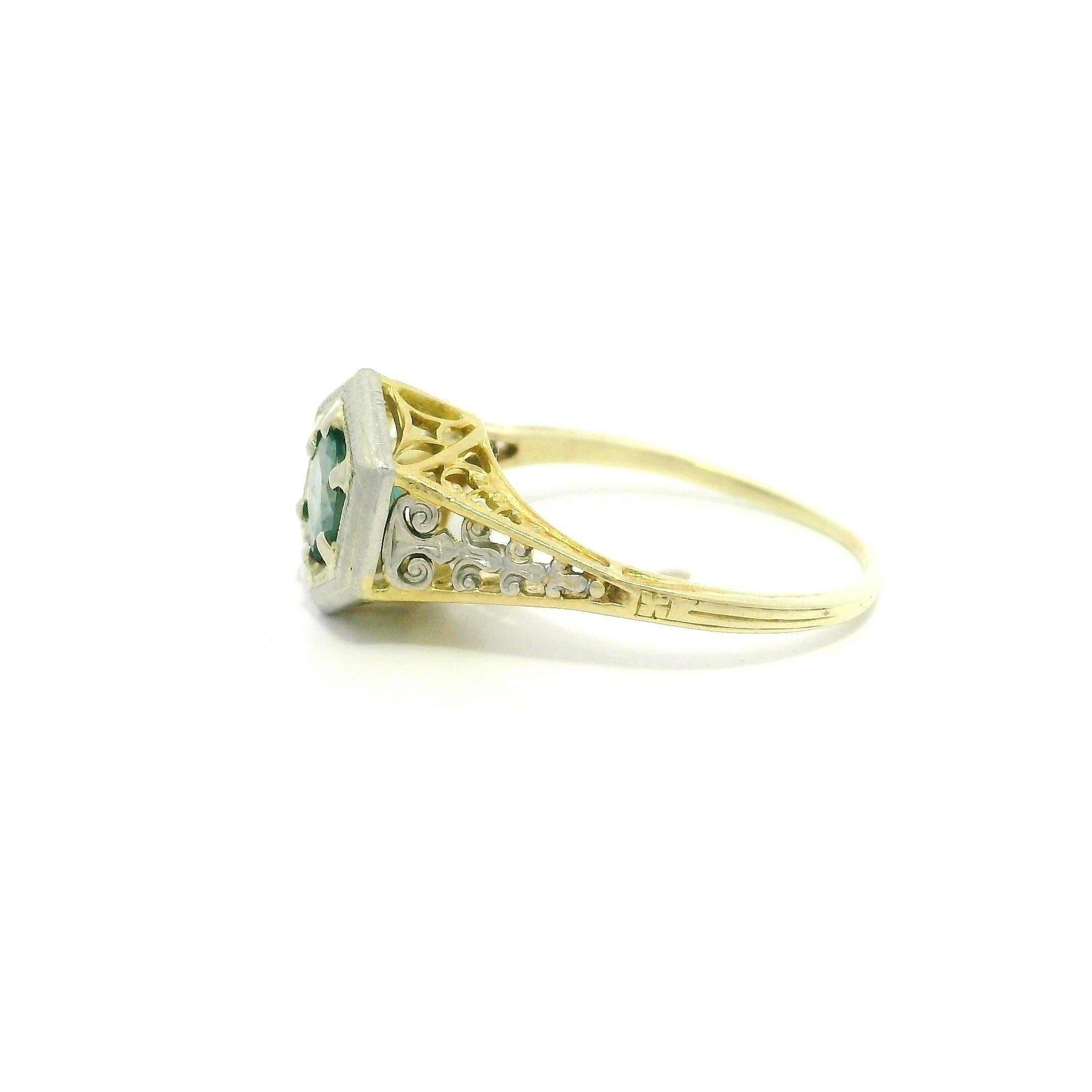Antique Edwardian 14k Gold & Platinum GIA Color Change Alexandrite Filigree Ring 10