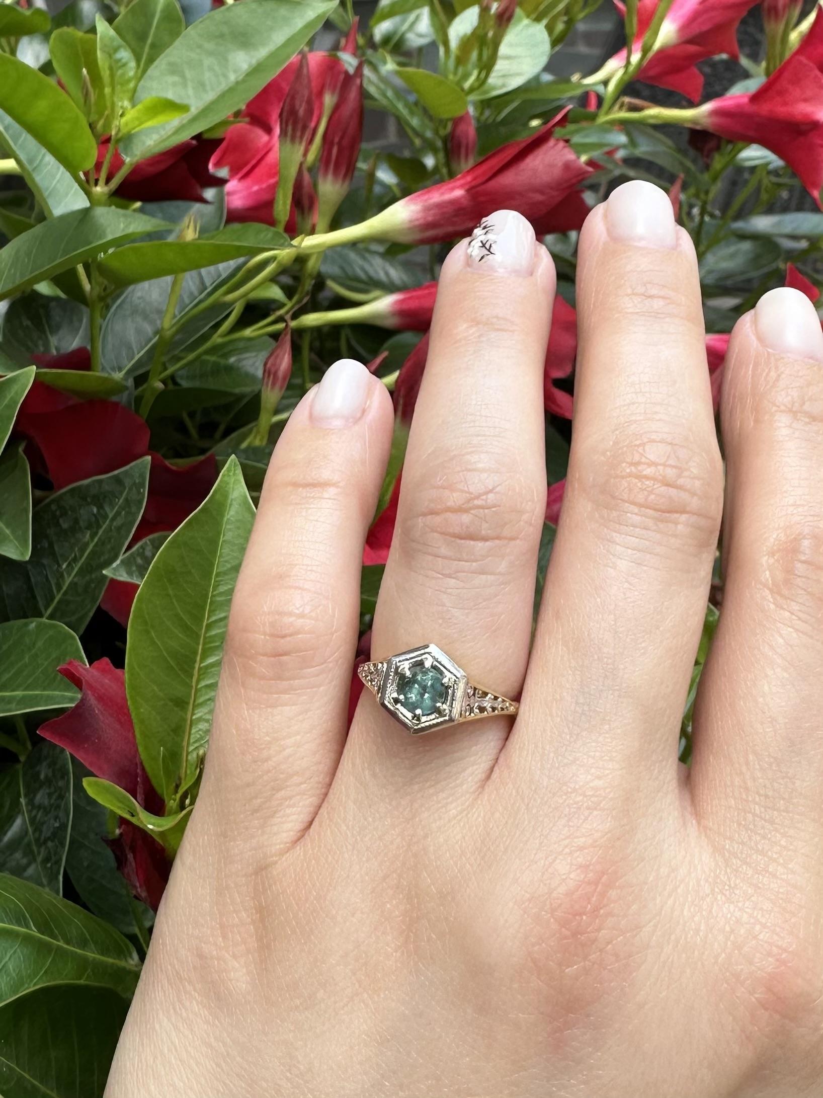 Women's Antique Edwardian 14k Gold & Platinum GIA Color Change Alexandrite Filigree Ring