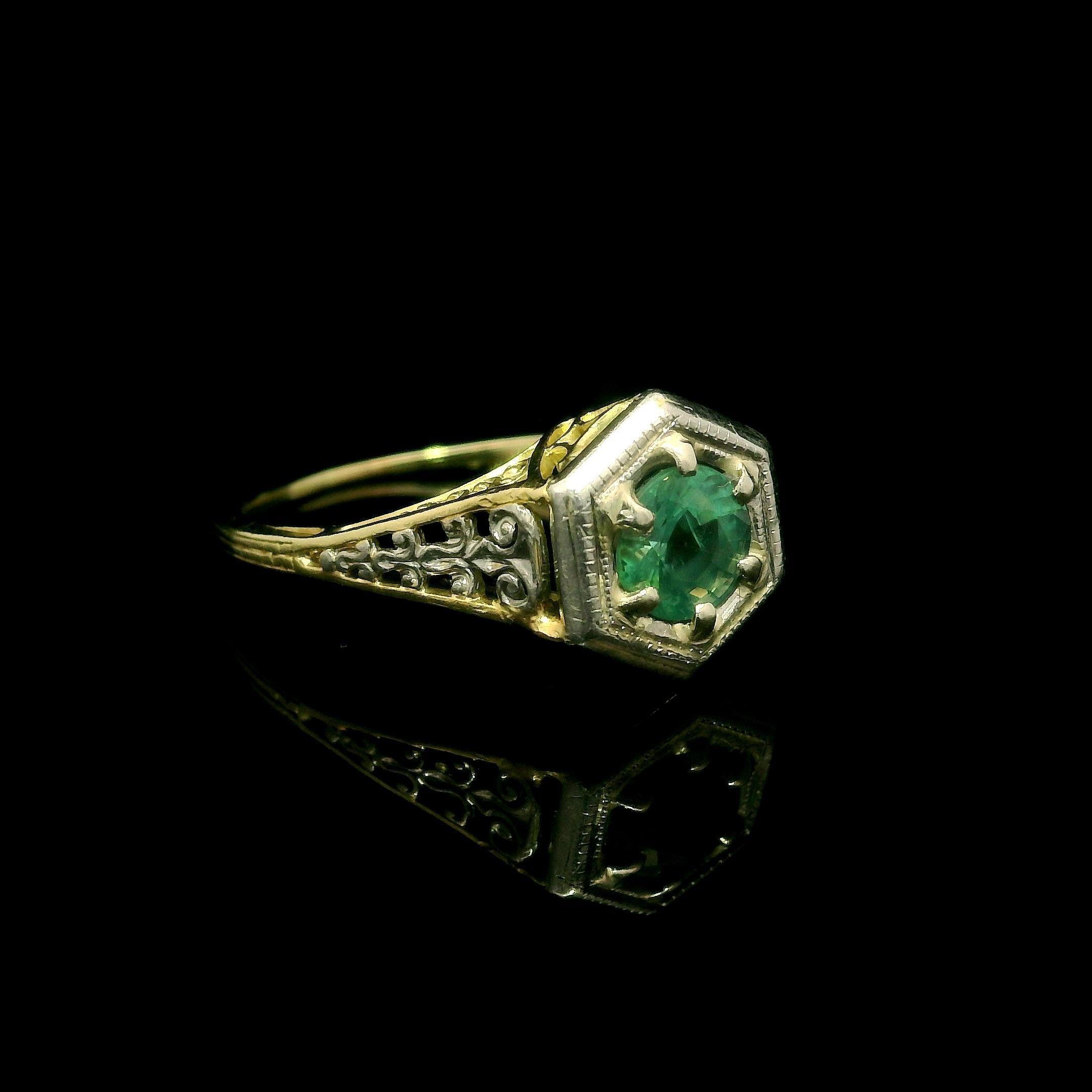 Antique Edwardian 14k Gold & Platinum GIA Color Change Alexandrite Filigree Ring 2