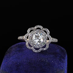 Antique Edwardian 14K Gold Platinum Old Euro Diamond Engagement Ring - GIA