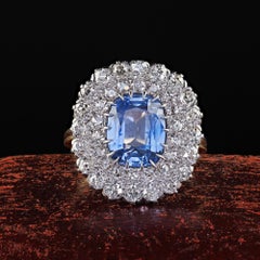 Antique Edwardian 14K Gold Platinum Old Mine Diamond Ceylon Sapphire Ring - GIA