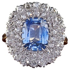 Antique Edwardian 14K Gold Platinum Old Mine Diamond Ceylon Sapphire Ring - GIA