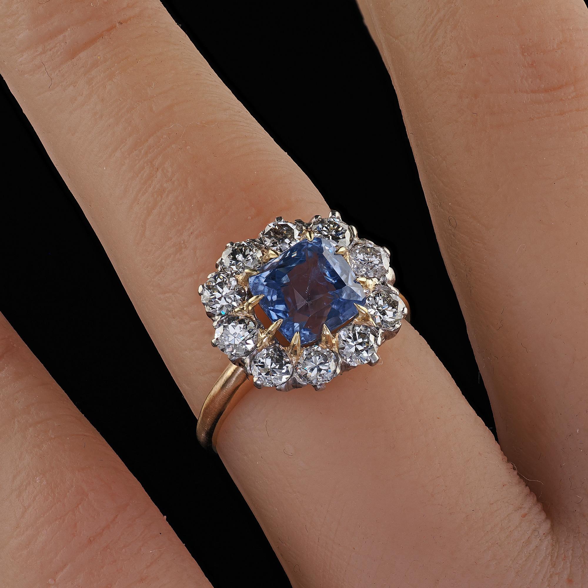 Antique Edwardian 14K Gold Platinum Sapphire and Diamond Engagement Ring - GIA 5