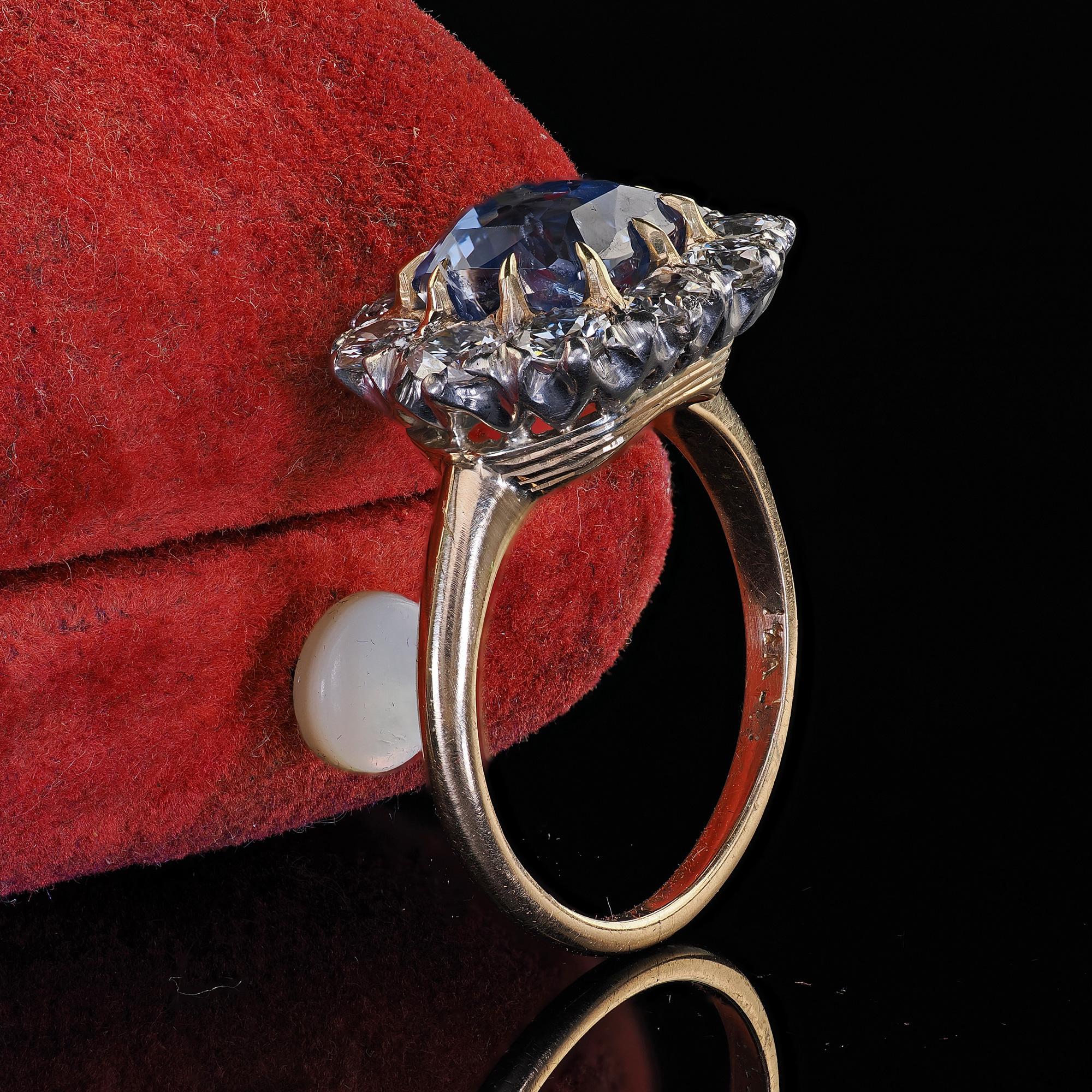 Cushion Cut Antique Edwardian 14K Gold Platinum Sapphire and Diamond Engagement Ring - GIA