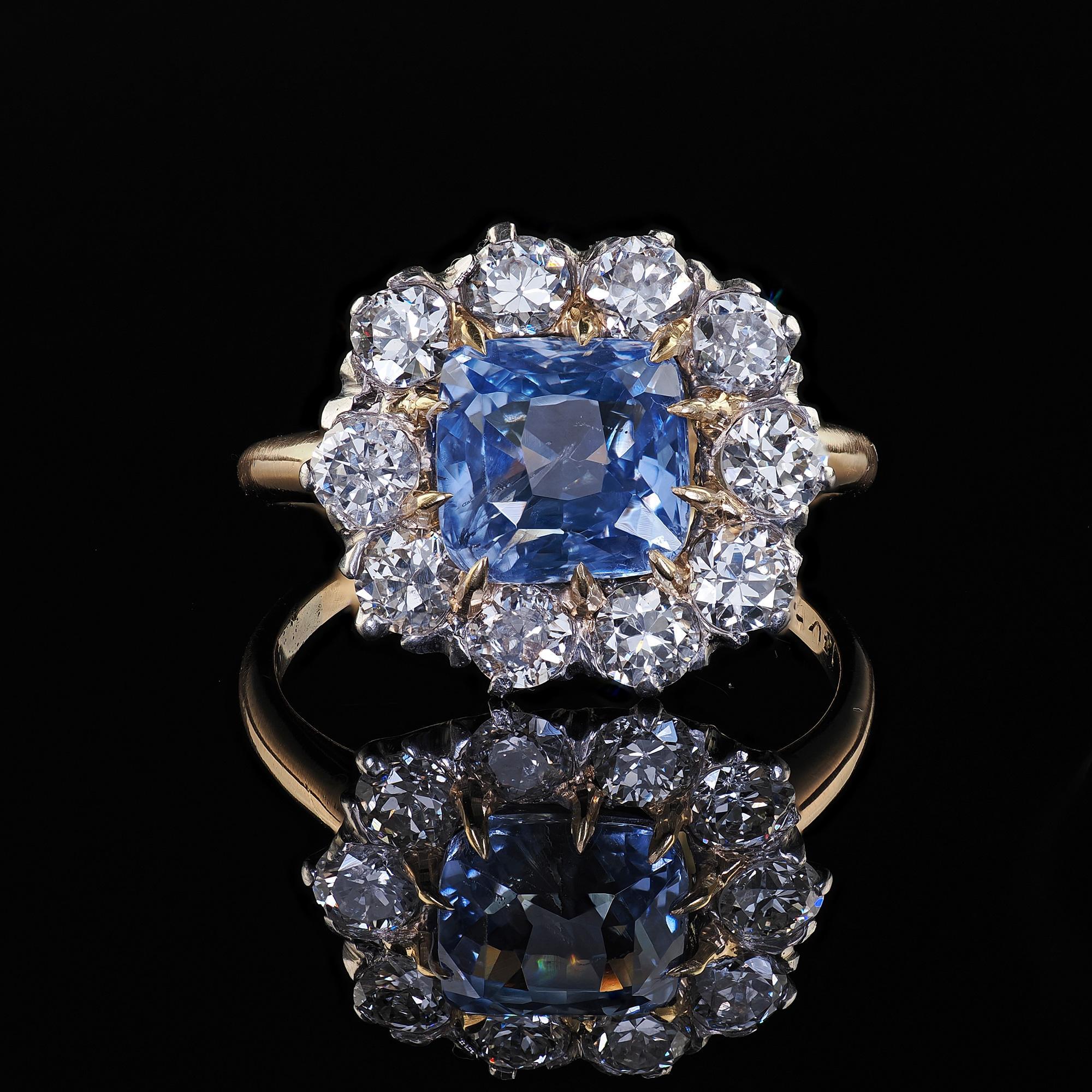 Antique Edwardian 14K Gold Platinum Sapphire and Diamond Engagement Ring - GIA 2