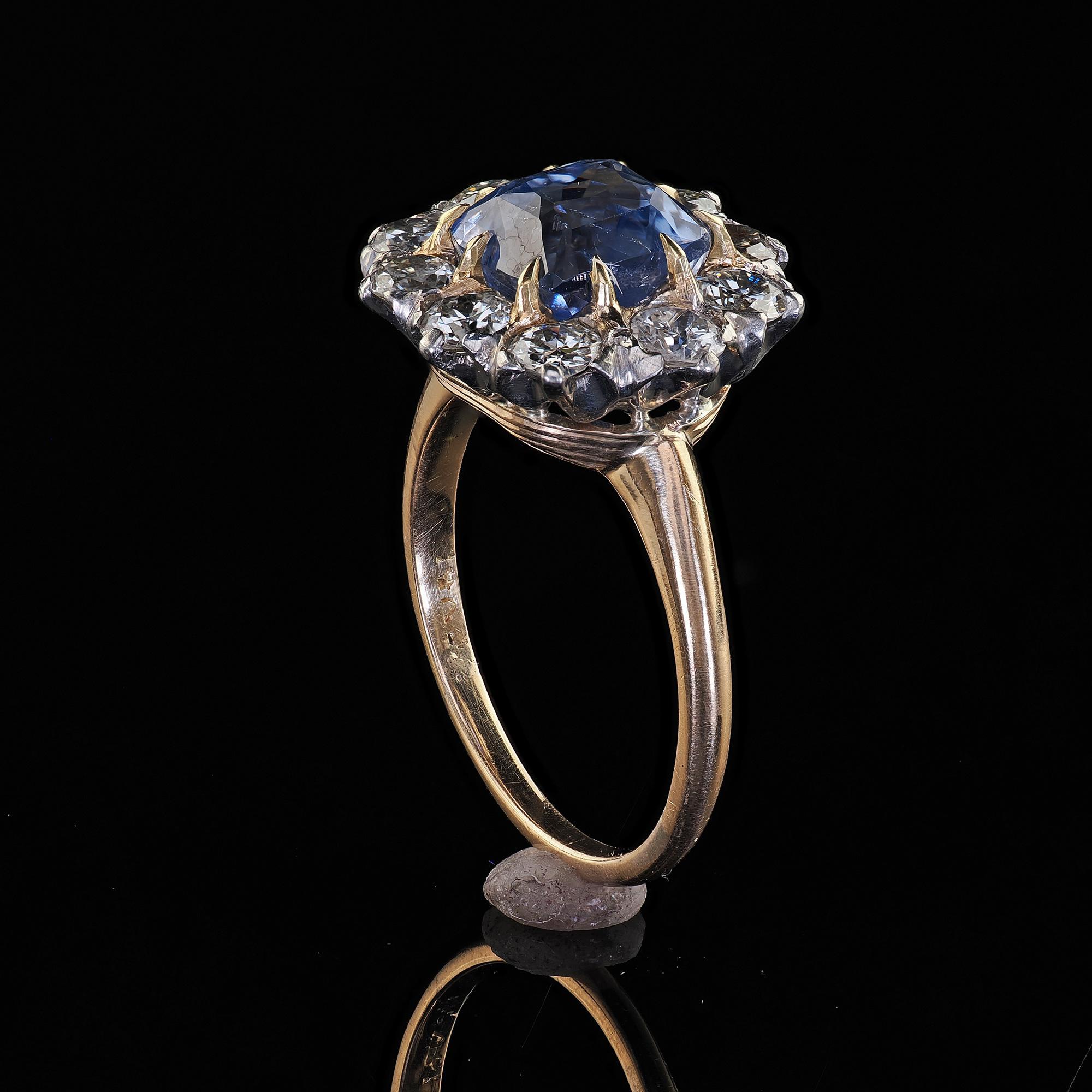 Antique Edwardian 14K Gold Platinum Sapphire and Diamond Engagement Ring - GIA 4