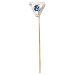 Antique Edwardian 14K Gold, Platinum-Topped, and Sapphire Stickpin