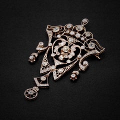 Antique Edwardian 14K Gold & Silver Old Cut Diamond Openwork Stomacher Brooch