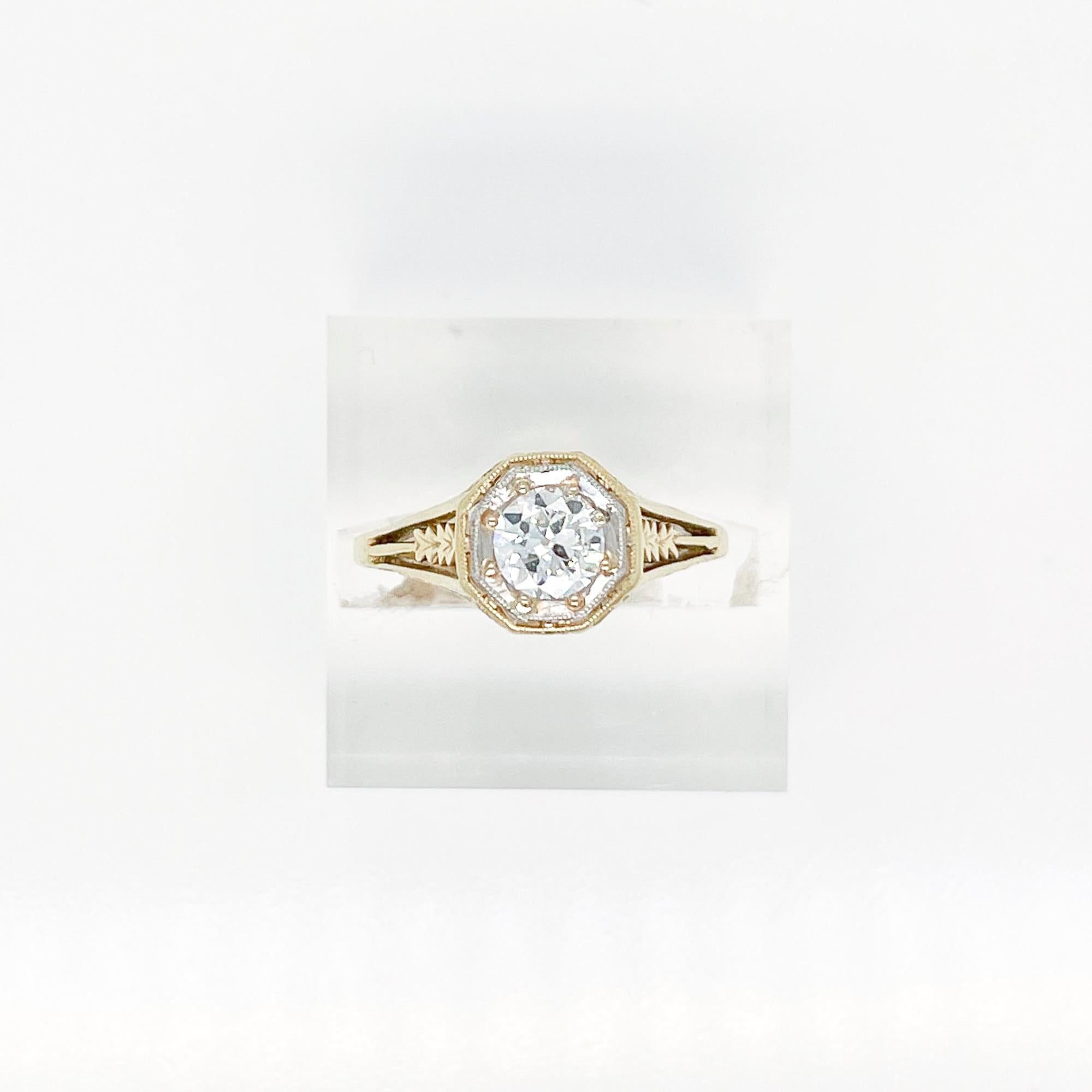 Antique Edwardian 14k Gold & Solitaire Old European Cut Diamond Engagement Ring For Sale 5