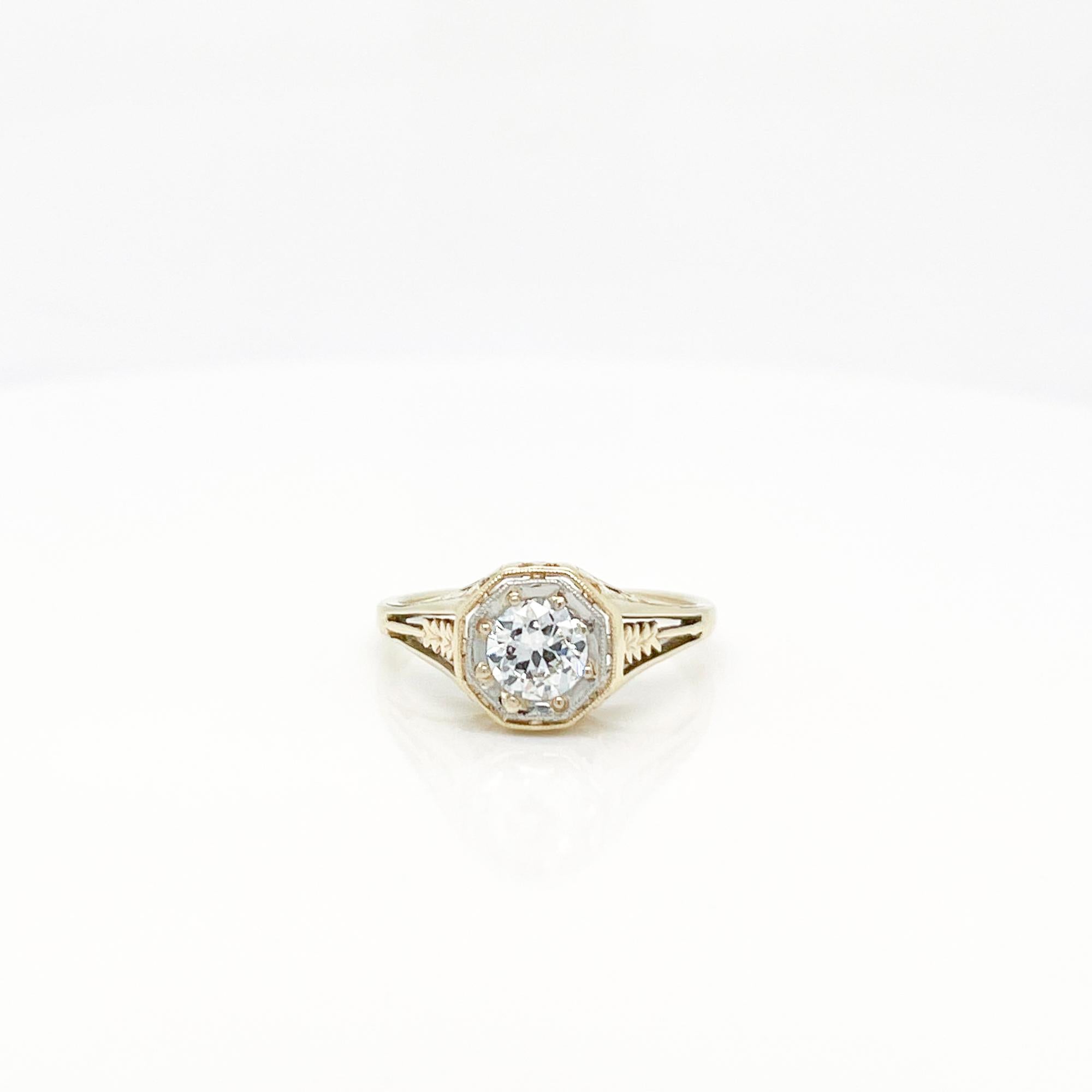Antique Edwardian 14k Gold & Solitaire Old European Cut Diamond Engagement Ring In Good Condition For Sale In Philadelphia, PA