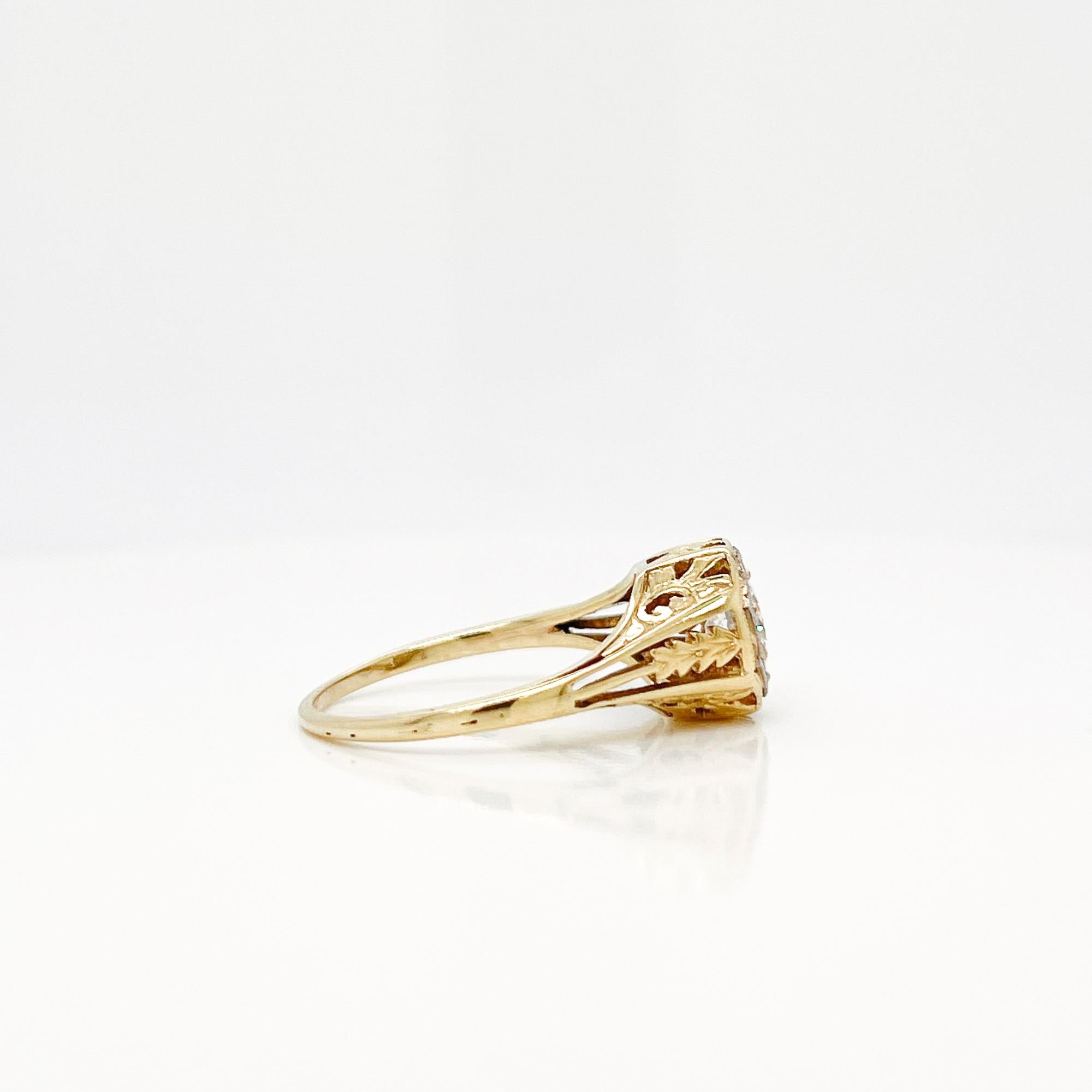 Antiker antiker edwardianischer Verlobungsring 14k Gold & Solitär Diamant im alteuropäischen Schliff  im Angebot 2