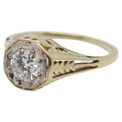 Antique Edwardian 14k Gold & Solitaire Old European Cut Diamond Engagement Ring 