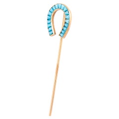 Antique Edwardian 14K Gold & Turquoise Cabochon Horseshoe Stickpin