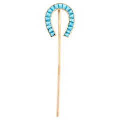 Antique Edwardian 14K Gold & Turquoise Cabochon Horseshoe Stickpin