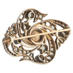 Antique Edwardian 14K Rose Gold & Silver 3.0ct Diamond & Pearl Brooch