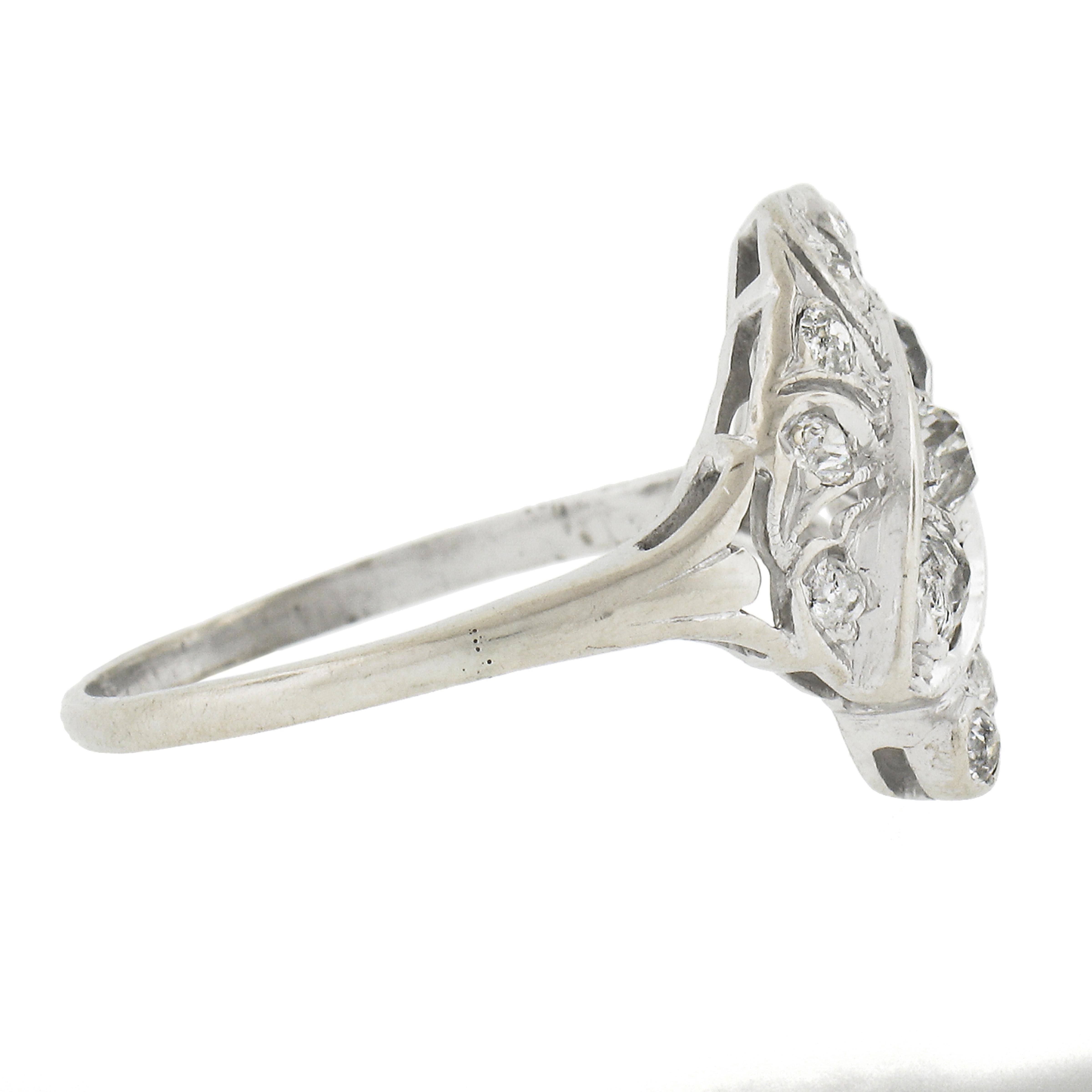 Women's Antique Edwardian 14K White Gold 0.70ctw Old Cut Diamond Cocktail Ring For Sale