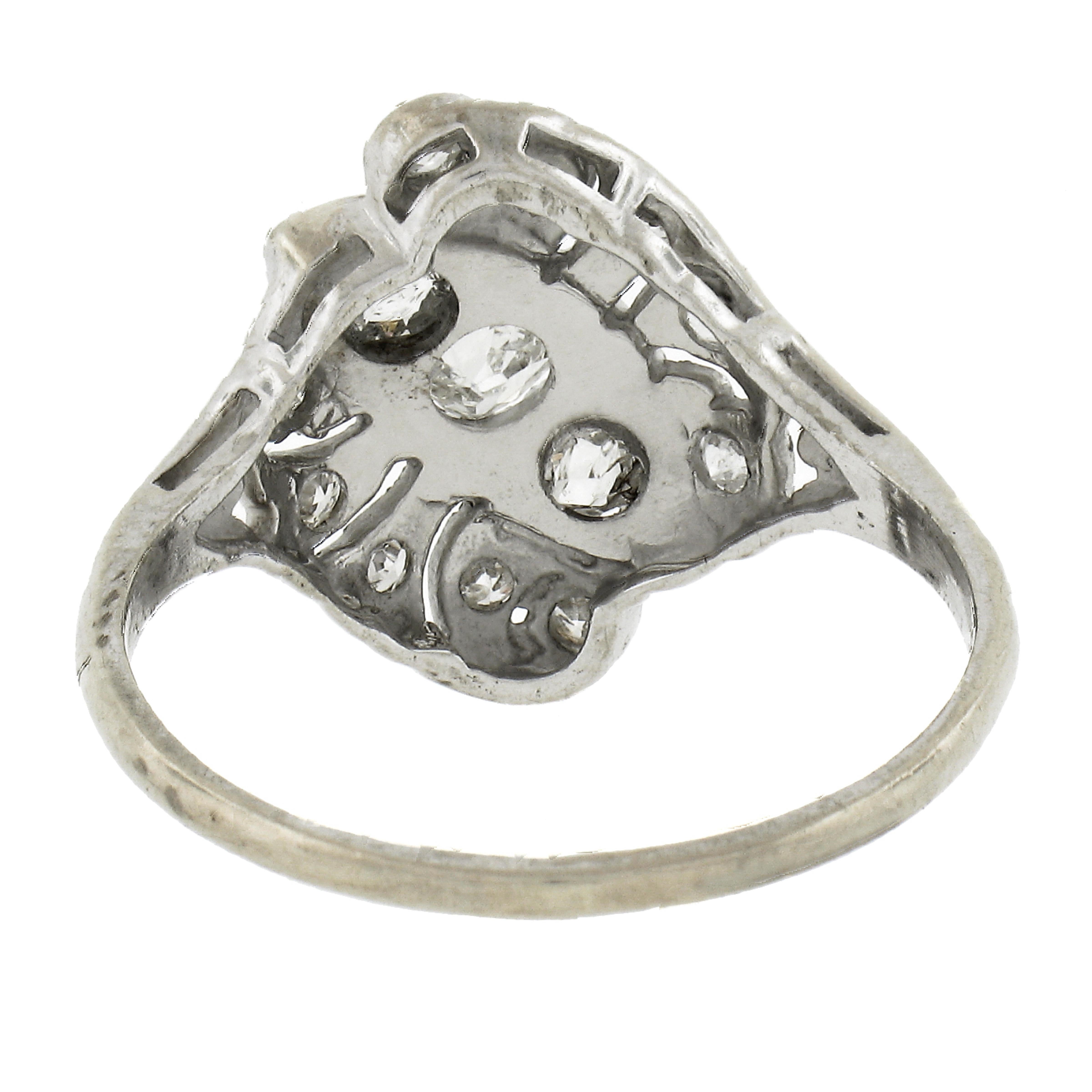 Antique Edwardian 14K White Gold 0.70ctw Old Cut Diamond Cocktail Ring For Sale 2