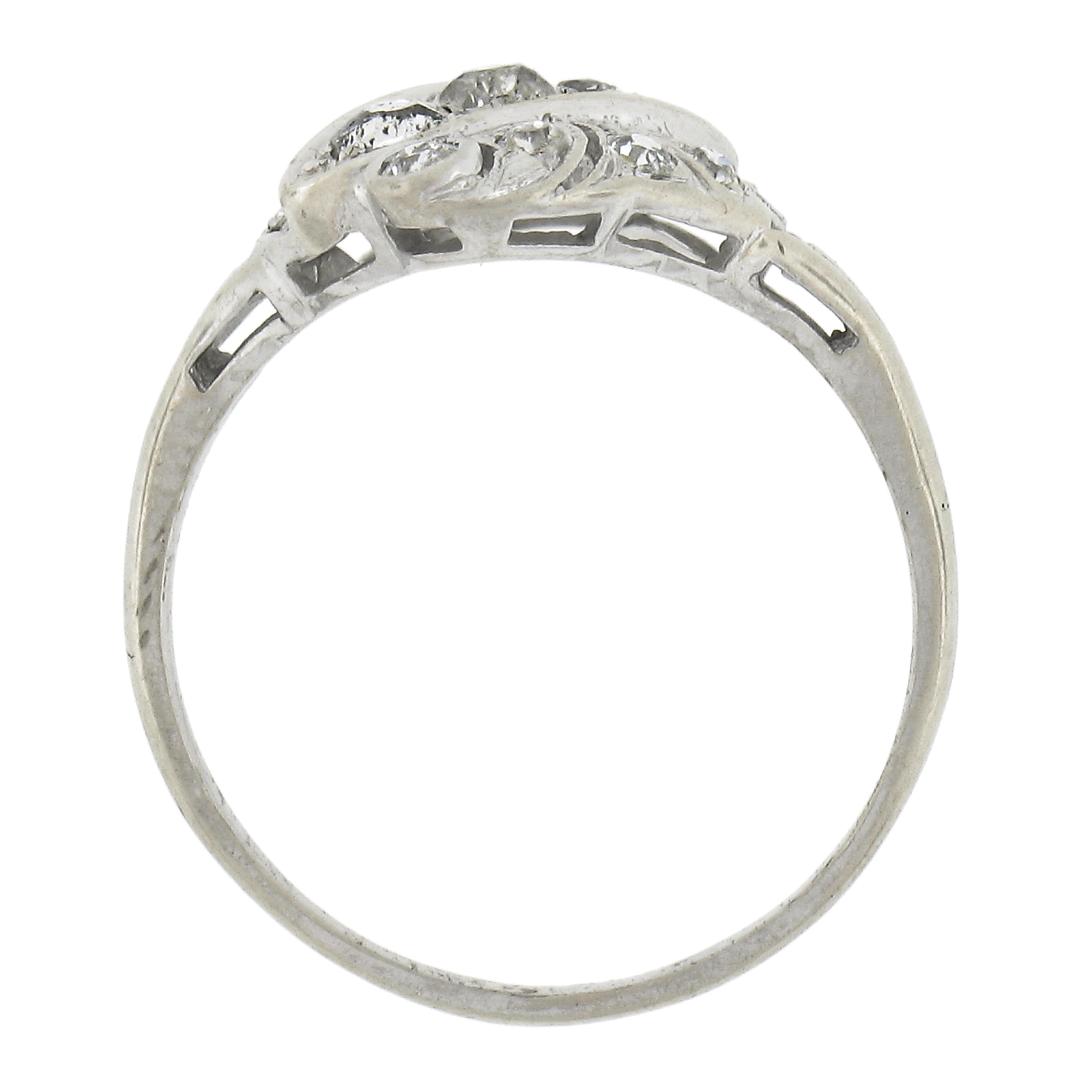 Antique Edwardian 14K White Gold 0.70ctw Old Cut Diamond Cocktail Ring For Sale 3