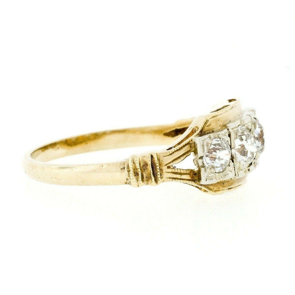 Antique Edwardian 14k Yellow Gold .80ct Old European Cut Diamond Stack Band Ring In Good Condition In Montclair, NJ