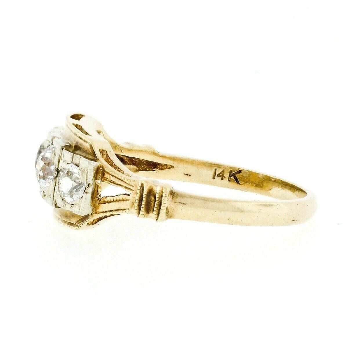 Women's or Men's Antique Edwardian 14k Yellow Gold .80ct Old European Cut Diamond Stack Band Ring