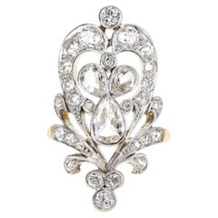 Antique Edwardian 14K Yellow Gold and Platinum 1.75 Carat Diamond Tiara Ring