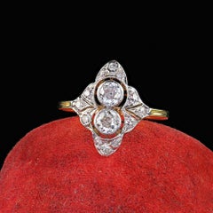 Antique Edwardian 14K Yellow Gold and Platinum Old Euro Diamond Filigree Ring