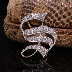 Antique Edwardian 14K Yellow Gold and Platinum Old Euro Diamond S Initial Pin