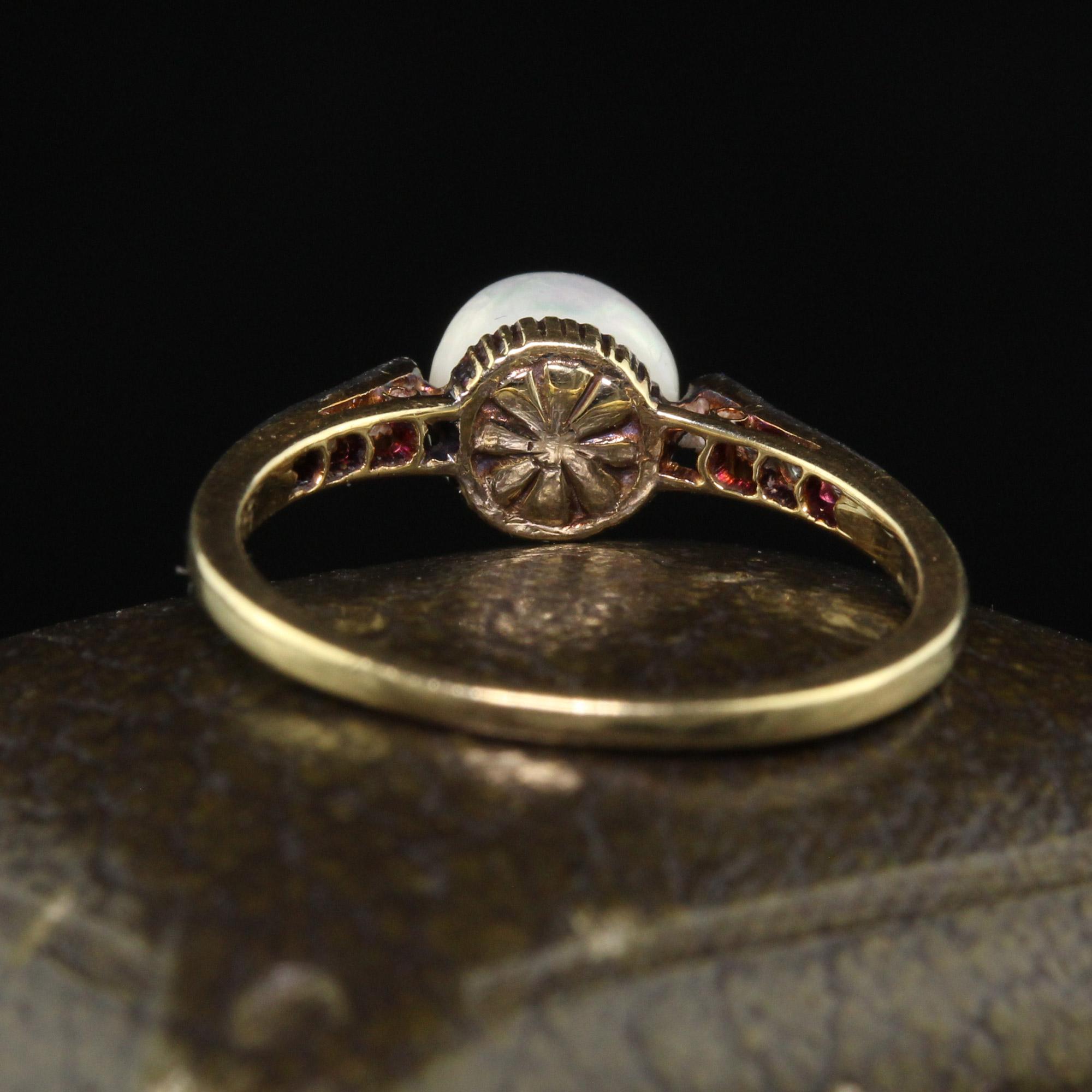 Antique Edwardian 14K Yellow Gold Diamond and Natural Pearl Engagement Ring In Good Condition For Sale In Great Neck, NY