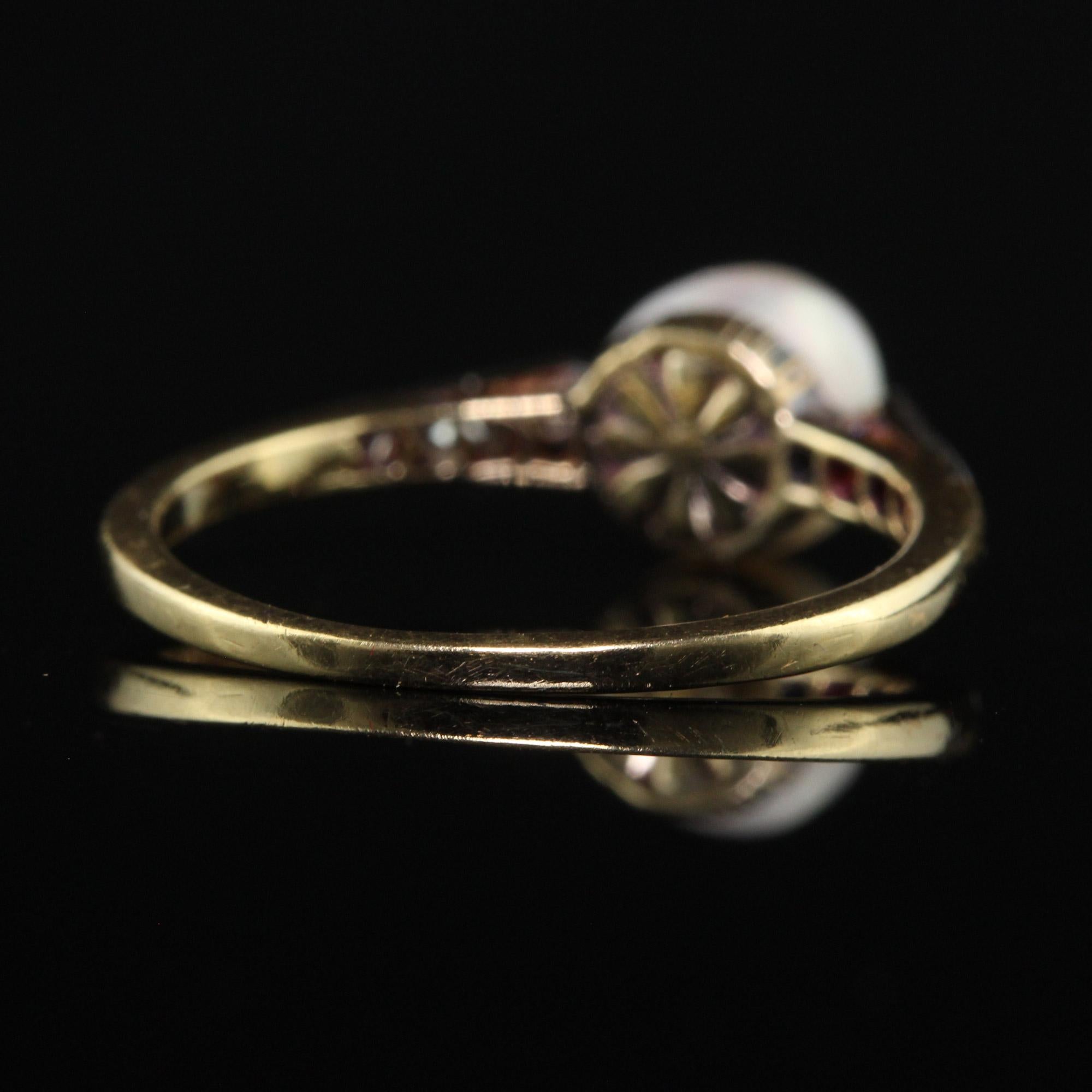 Antique Edwardian 14K Yellow Gold Diamond and Natural Pearl Engagement Ring For Sale 1