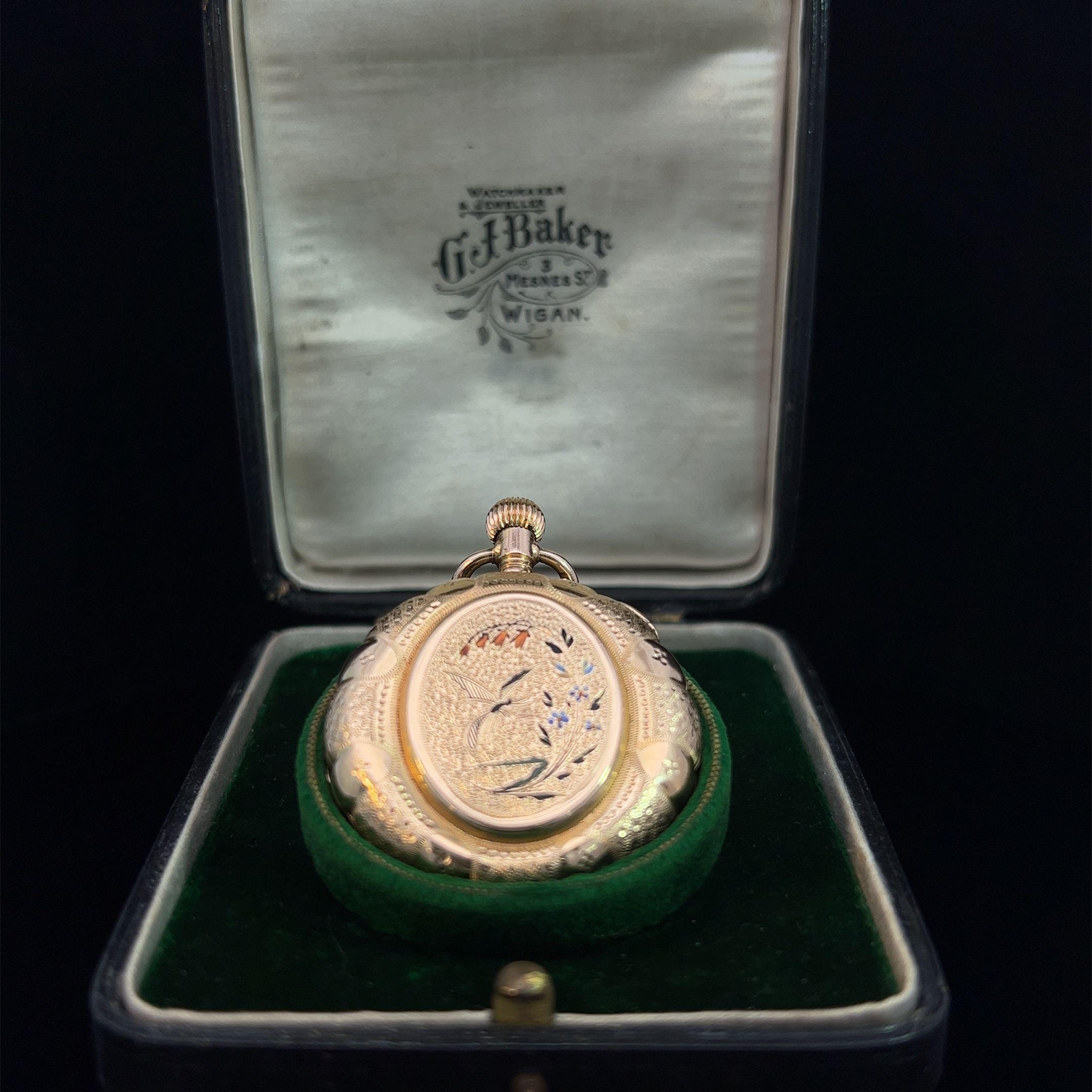 Antique Edwardian 14k Yellow Gold & Enamel Pocket Watch In Good Condition For Sale In ADELAIDE, SA