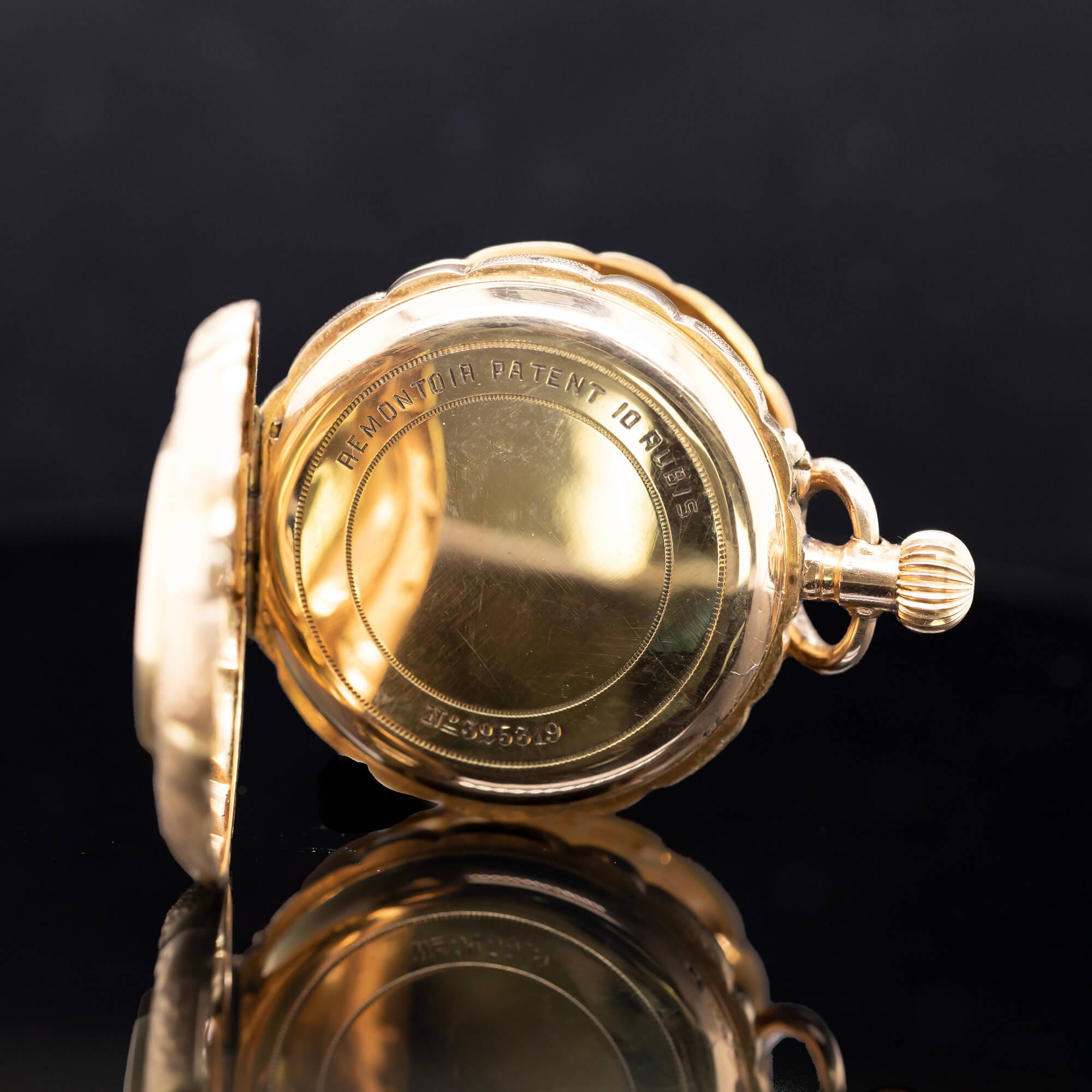 Antike edwardianische Taschenuhr aus 14 Karat Gelbgold und Emaille im Angebot 1