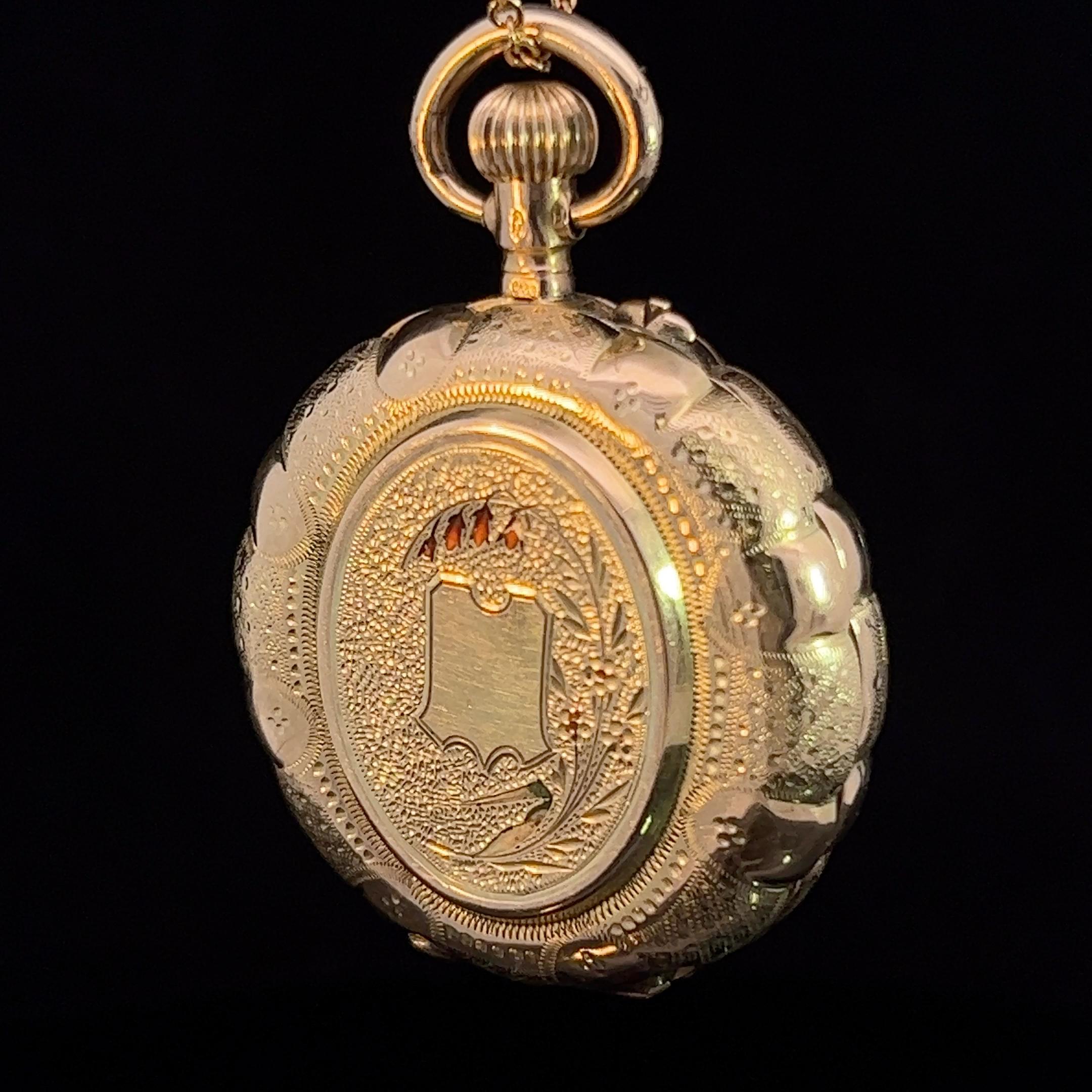 Antique Edwardian 14k Yellow Gold & Enamel Pocket Watch For Sale 4