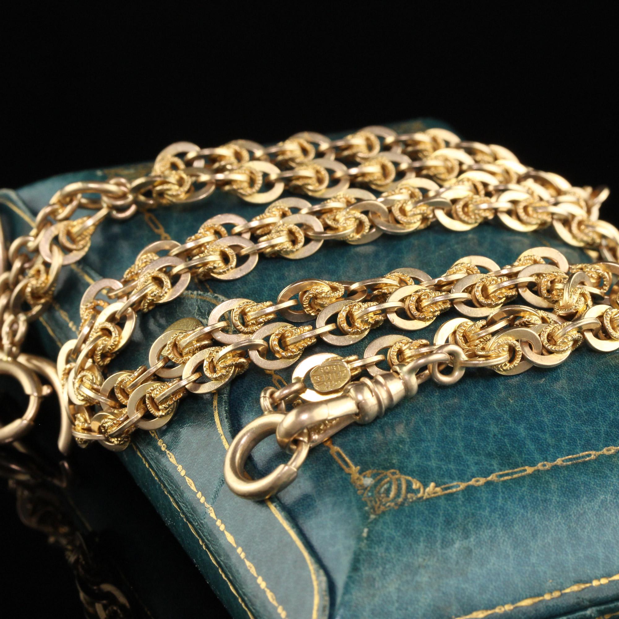 Antike edwardianische 14K Gelbgold aufwändige Glieder-T Bar-Halskette - 23 Zoll (Edwardian)