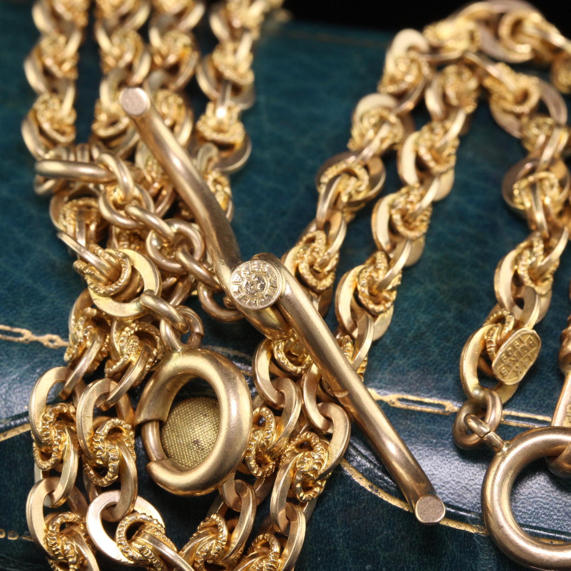 Antike edwardianische 14K Gelbgold aufwändige Glieder-T Bar-Halskette - 23 Zoll für Damen oder Herren