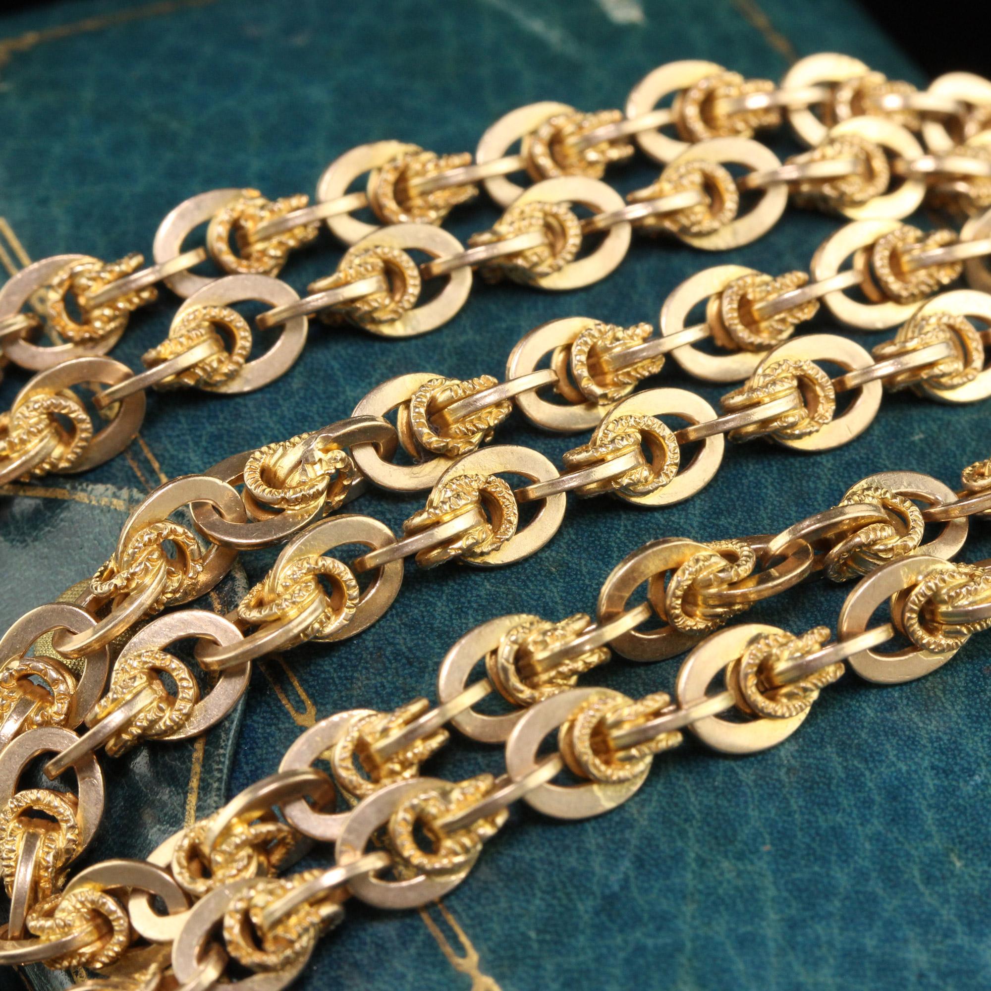 Antike edwardianische 14K Gelbgold aufwändige Glieder-T Bar-Halskette - 23 Zoll 1