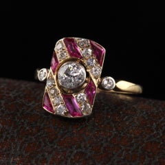 Antique Edwardian 14K Yellow Gold Old Mine Diamond and Ruby Ring