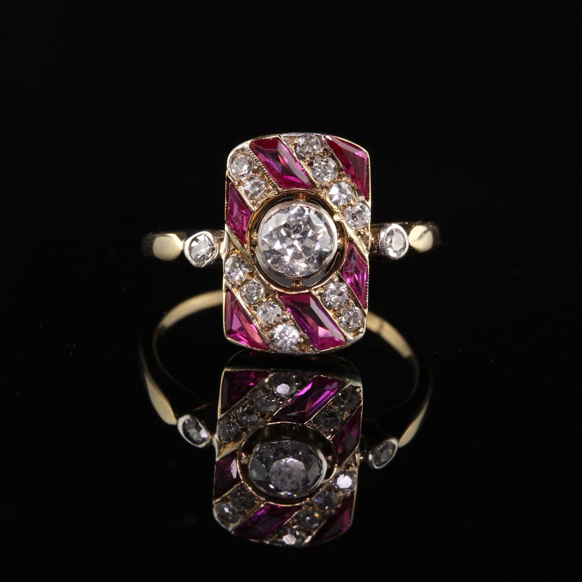 Old Mine Cut Antique Edwardian 14K Yellow Gold Old Mine Diamond and Ruby Ring