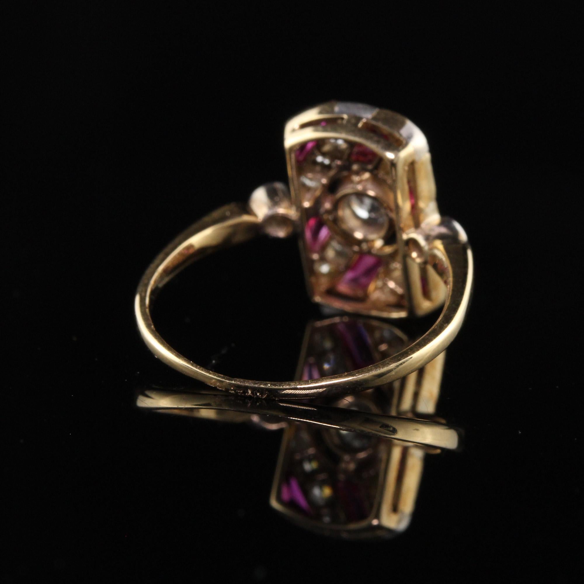 Antique Edwardian 14K Yellow Gold Old Mine Diamond and Ruby Ring In Good Condition In Great Neck, NY