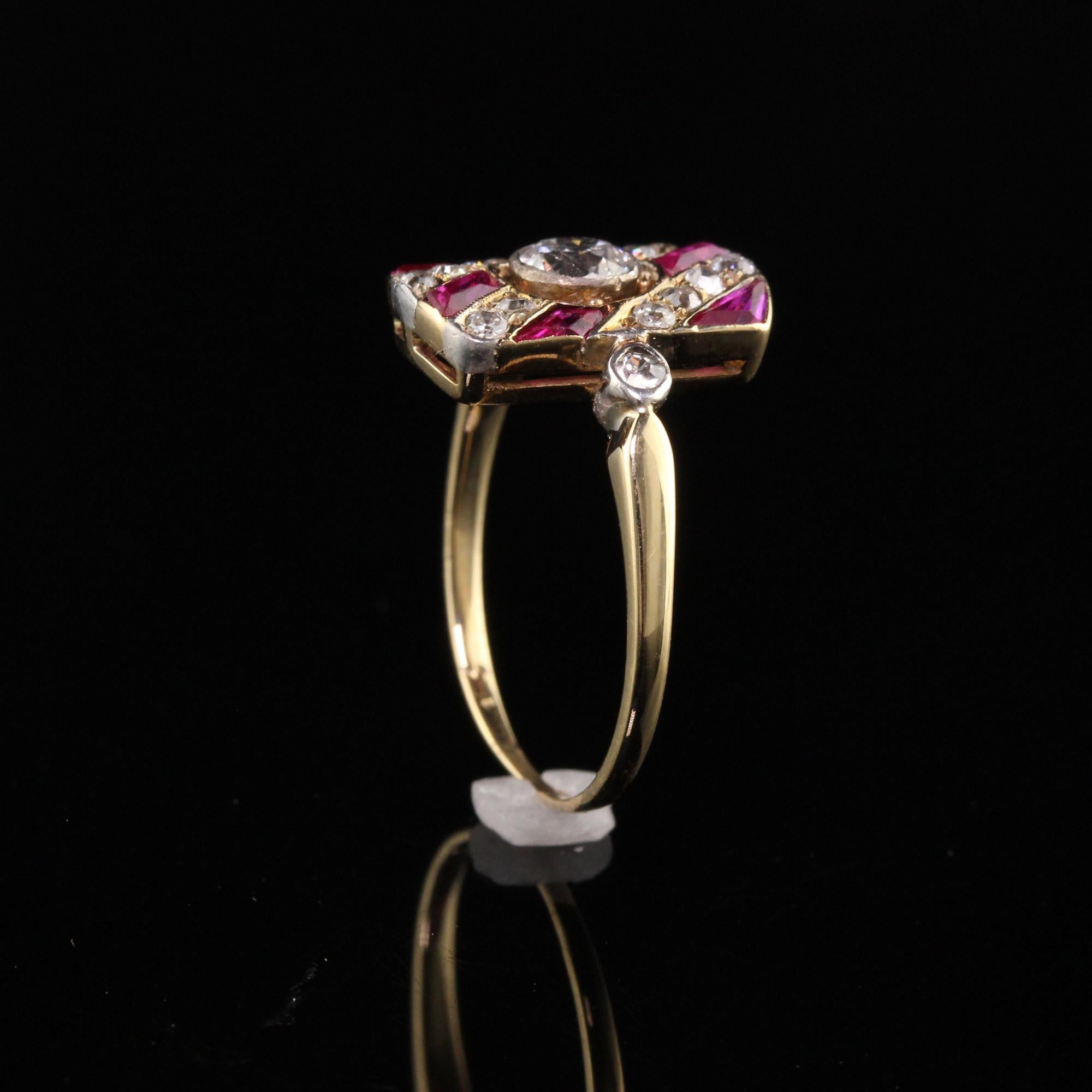 Women's Antique Edwardian 14K Yellow Gold Old Mine Diamond and Ruby Ring